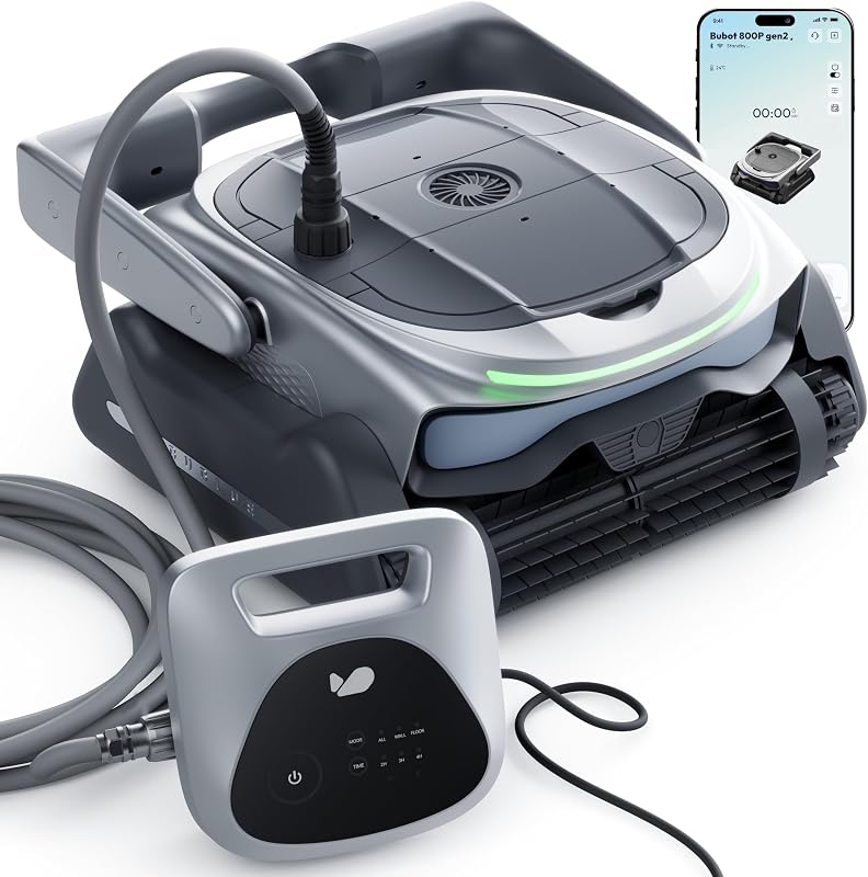 (2026 nuevo) Limpiador robótico de piscinas BUBLUE 800P Gen2, aspirador de pileta para piscinas enterradas, limpia piso/pared/línea de flotación/área poco profunda, navegación inteligente, control y programación de aplicaciones, para piscinas de hasta 1076 pies cuadrados gris espacial