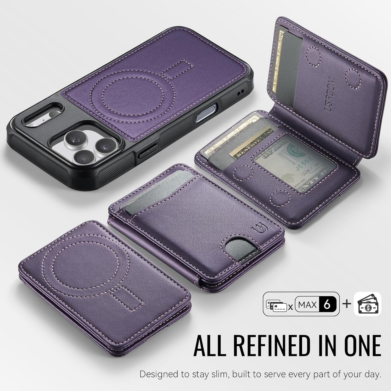 for iPhone 17 Pro Max Wallet Case Compatible with Magsafe, Magnetic RFID Blocking Card Holder Kickstand 2 in 1 Detachable Case for iPhone 17 Pro Max 6.9", Purple