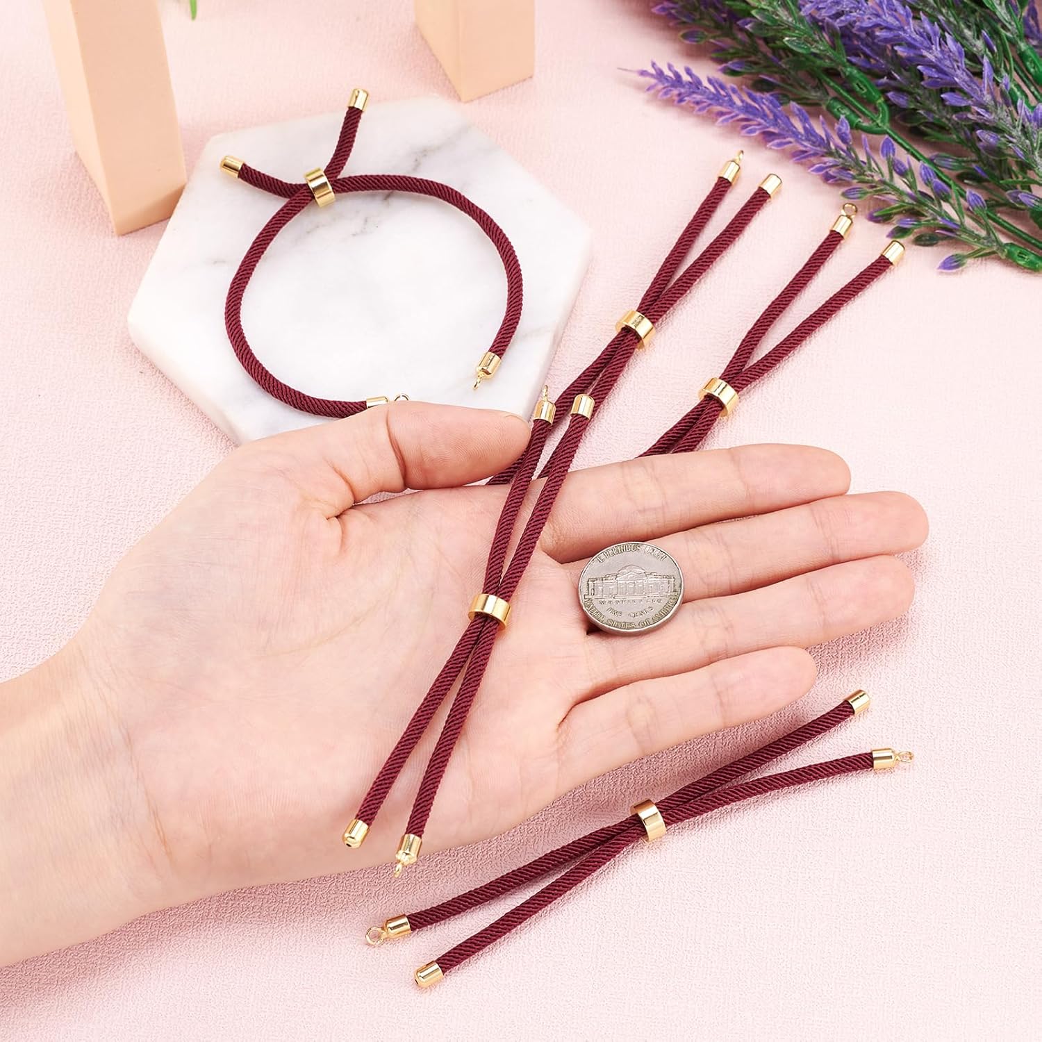 10Pcs Nylon Twisted Cord Bracelet Making Adjustable Slider Bracelets with Golden Brass Findings for DIY Jewelry Making Accessories 9 inch(22.10cm) - Image 4