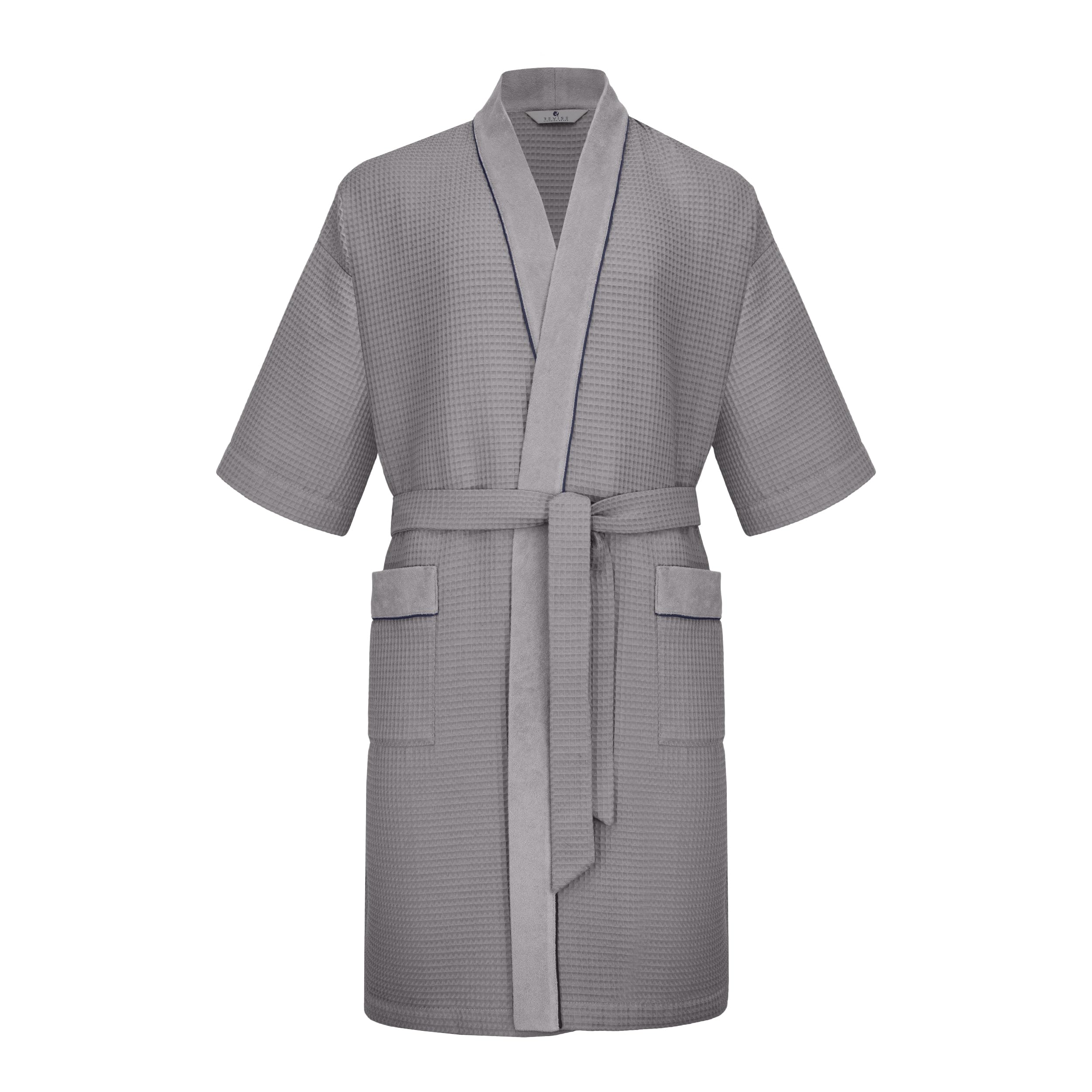 Revise RE-521 Kimono - Men's Bathrobe - 100% Cotton Waffle Pique, gray, L