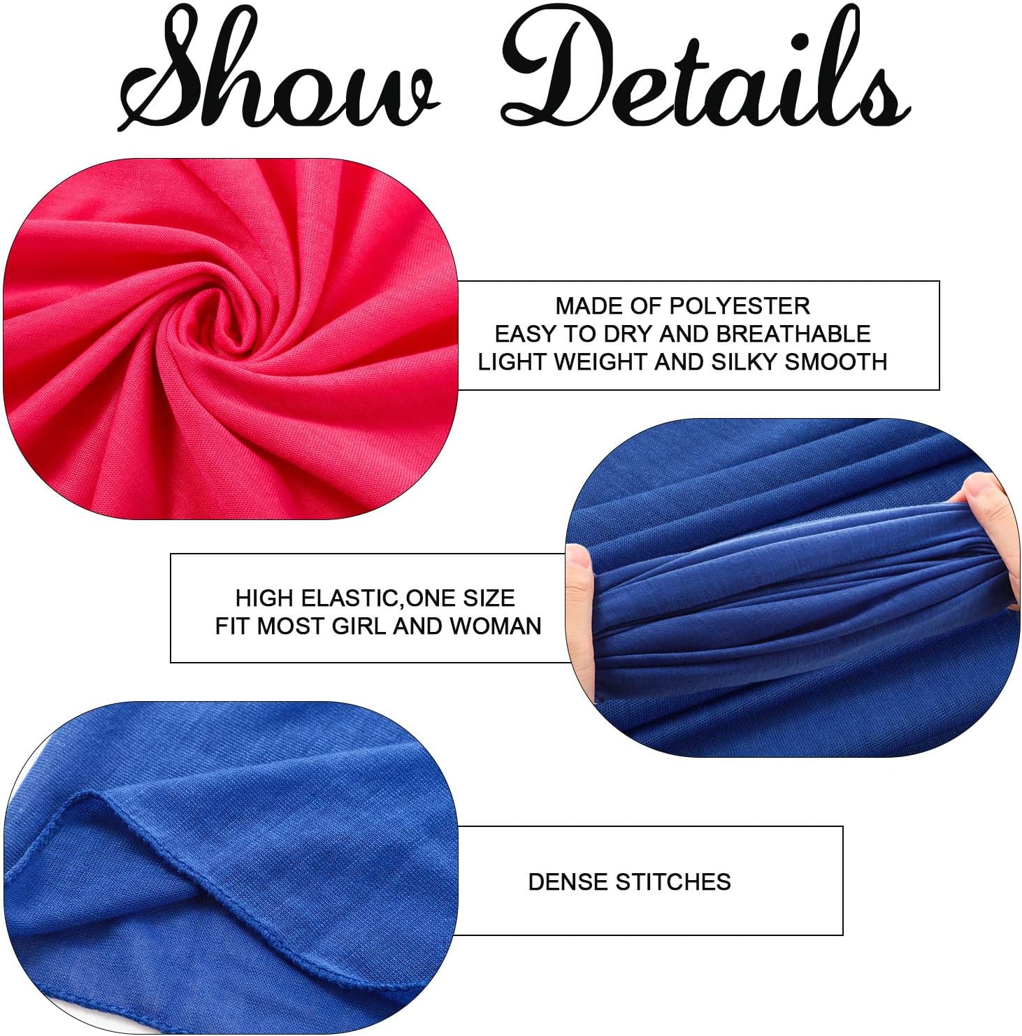 9 Pieces Stretch Head Wraps in 9 Colors Scarf Women African Turban Long Hair Scarf Soft Hair Band for Women Tie Head Scarves