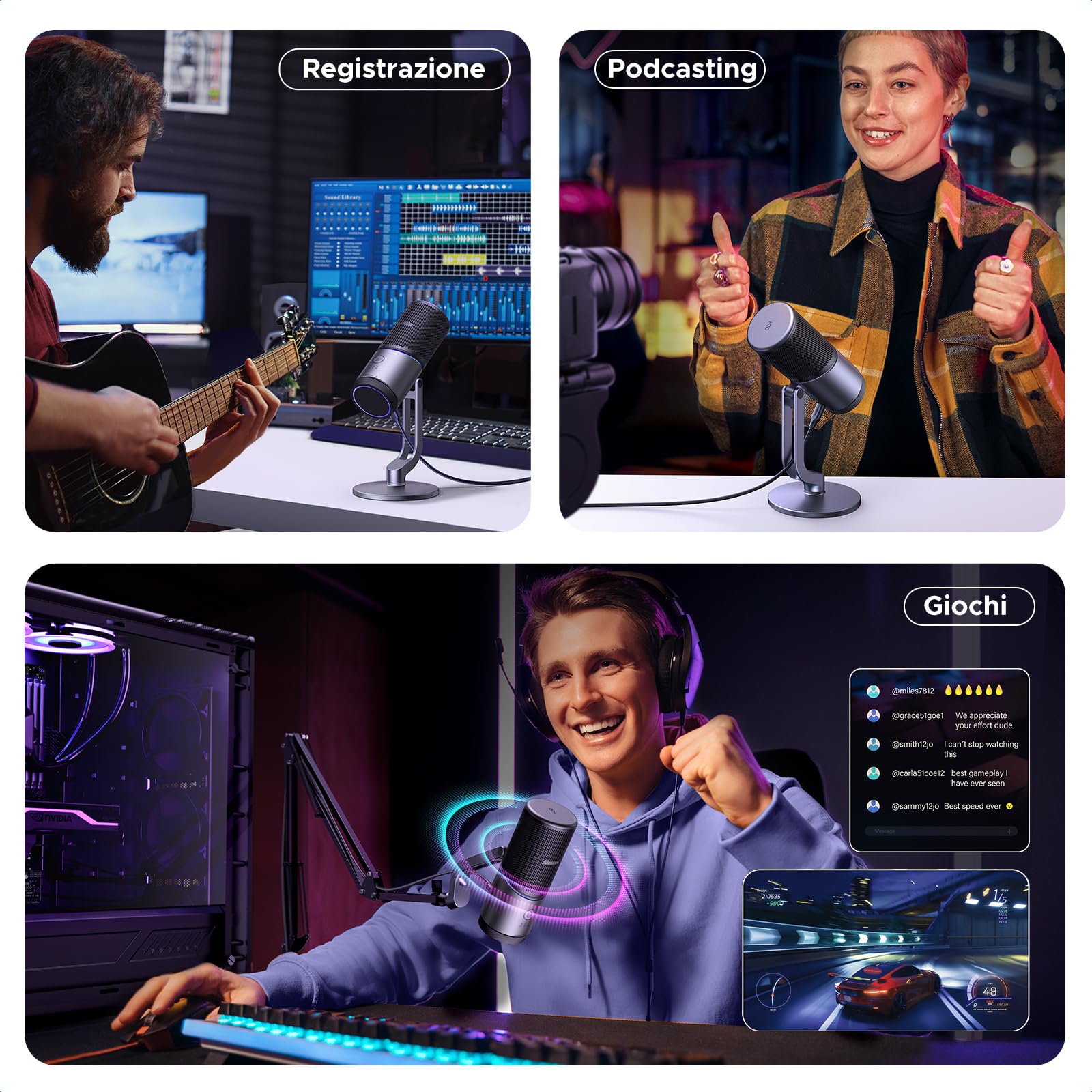UGREEN Microfono a Condensatore USB 24bit/96kHz Compatibile con PC PS5 per Gioco Streaming Podcast Youtube Registrazione