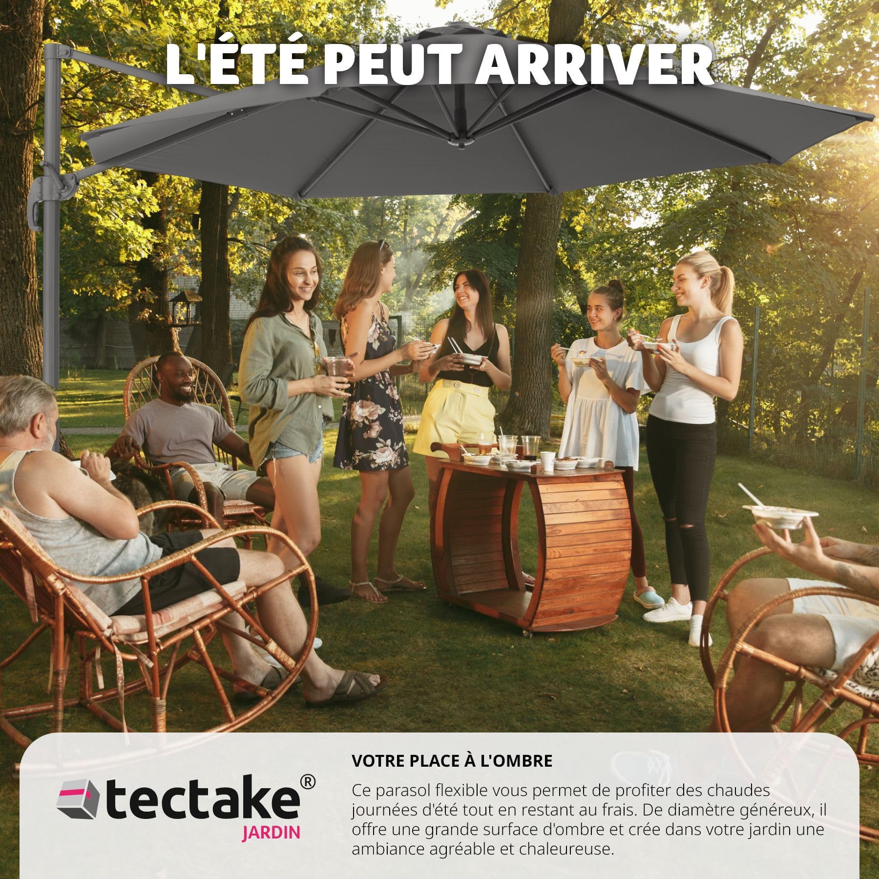 tectake® Parasol de Jardin Exterieur Parasol Déporté, en Aluminium, Ø 300 cm, Inclinable & Réglable en hauteur, Protection UV 50+, Résistant au vent, Housse de protection incluse, Salon de jardin