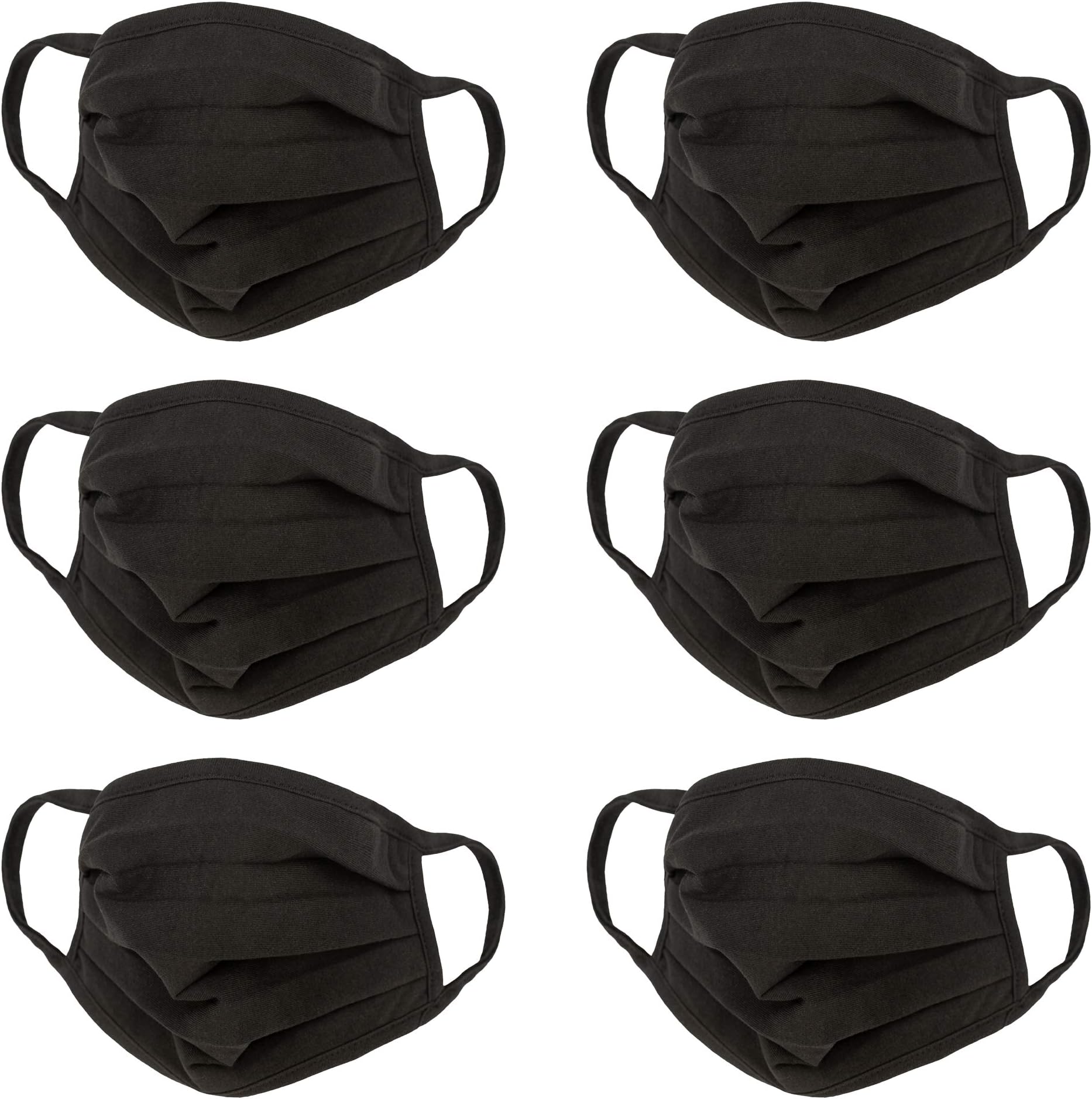 ZAYAAN HEALTH 3 Ply Reusable Pleated Face Mask | Adult Washable Mask for Men, for Women, Protective Face Cover, Soft Breathable Jersey Fabric, BLACK (6 PACK)