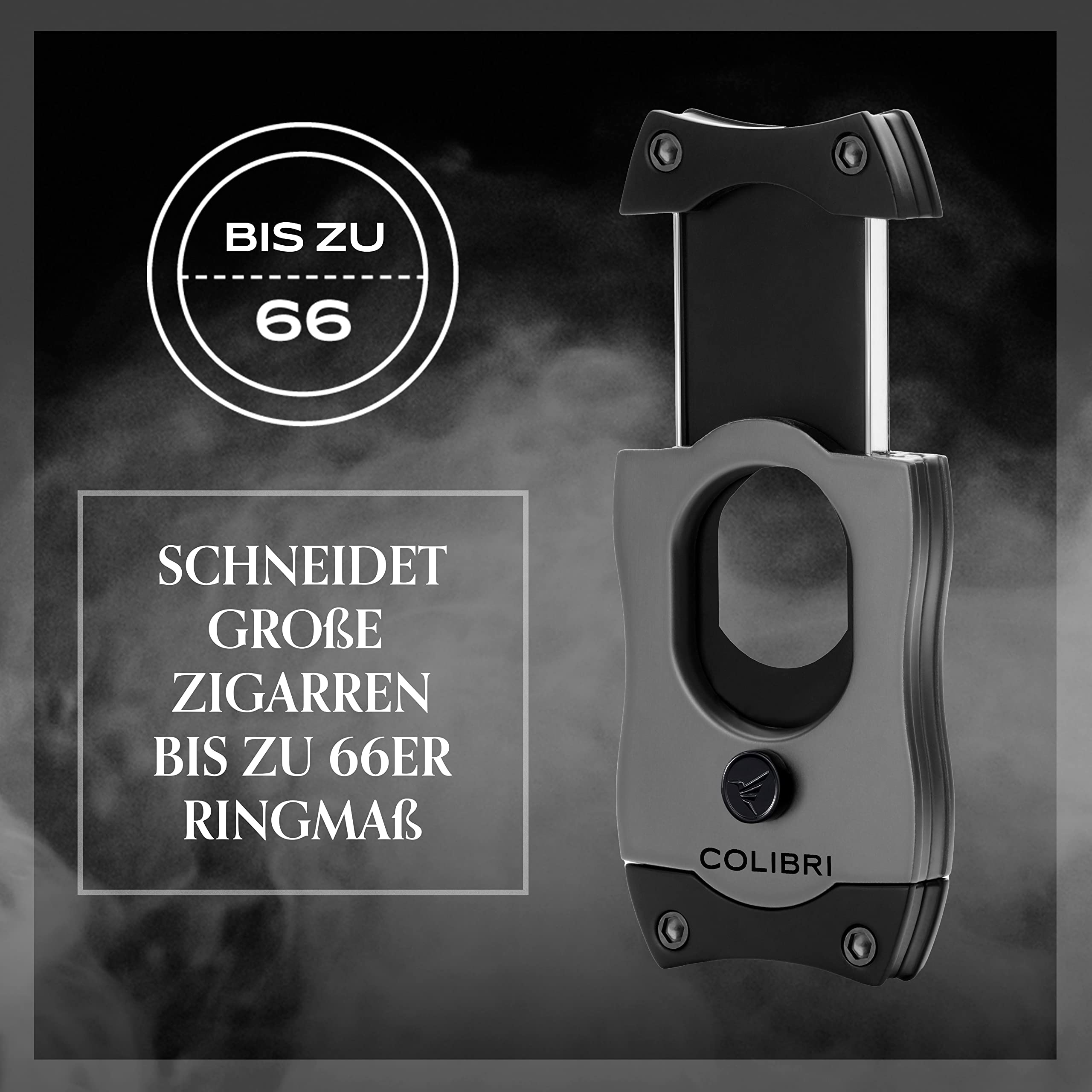 Colibri S-Cut Zigarrenschneider - Klassischer Gerader Schnitt - Bis zu 66 Ringmaß Zigarren - Ergonomisches Design - Antihaft-Beschichtung - Federbelasteter Auslösemechanismus - Inklusive Geschenkbox