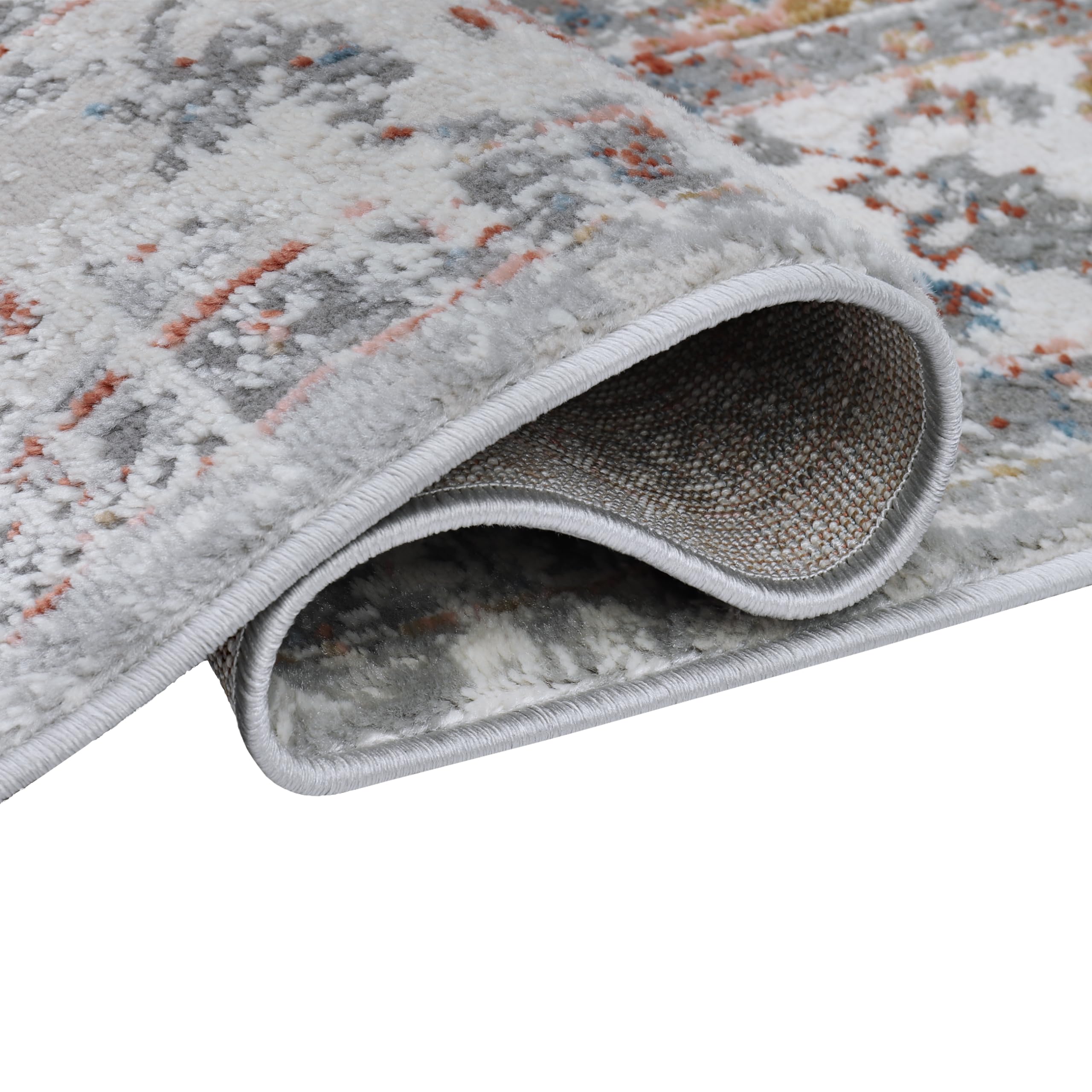 TAPISO Valley Teppich Kurzflor Hellgrau Rostbraun Blau Ornament 300 x 400 cm