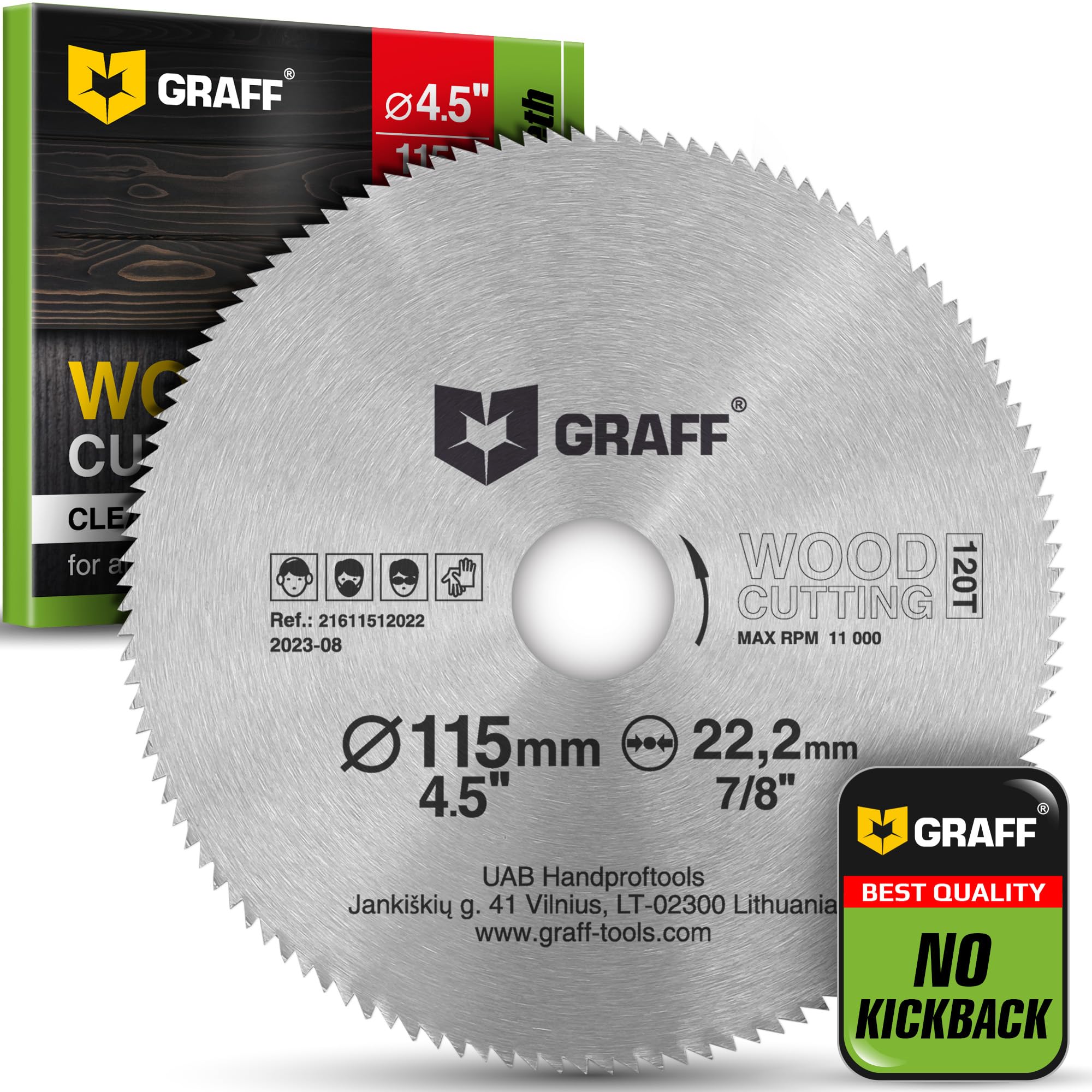 GRAFF Hoja de Sierra Profesional - Hoja de Sierra Circular de 115 mm para Madera, Madera Contrachapada, Plástico, Laminado, Paneles de yeso - Disco Sierra Circular Superfino de 2 mm