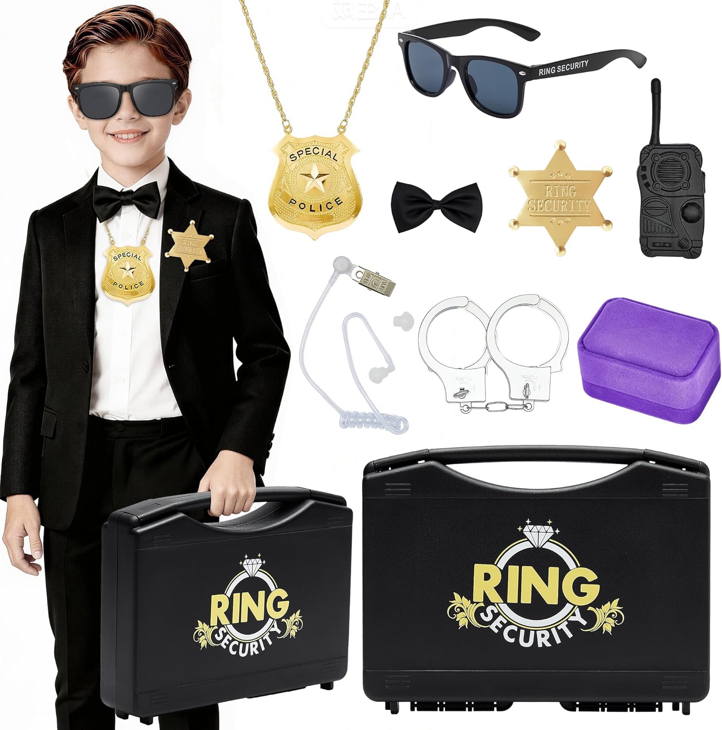 Ring Security Wedding Bearer Gifts Box Set-Padded Slits Holder Ring Case,Rings Bearer Security Boxes for Proposal Ceremony Wedding Day Boys Kids,Special Agent Guard Protector(Pp Briefcase)