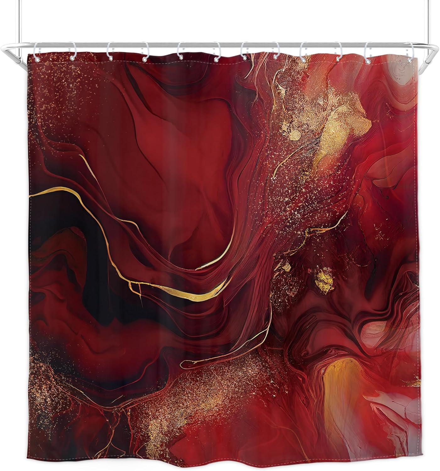 Homewelle Burgundy Red Marble Shower Curtain Abstract Modern Ombre Luxury Vintage Golden Cracked Lines Veins Texture Liquid Elegant 72Wx72H Inch Aesthetic Waterproof Polyester Fabric Bathroom Bathtub