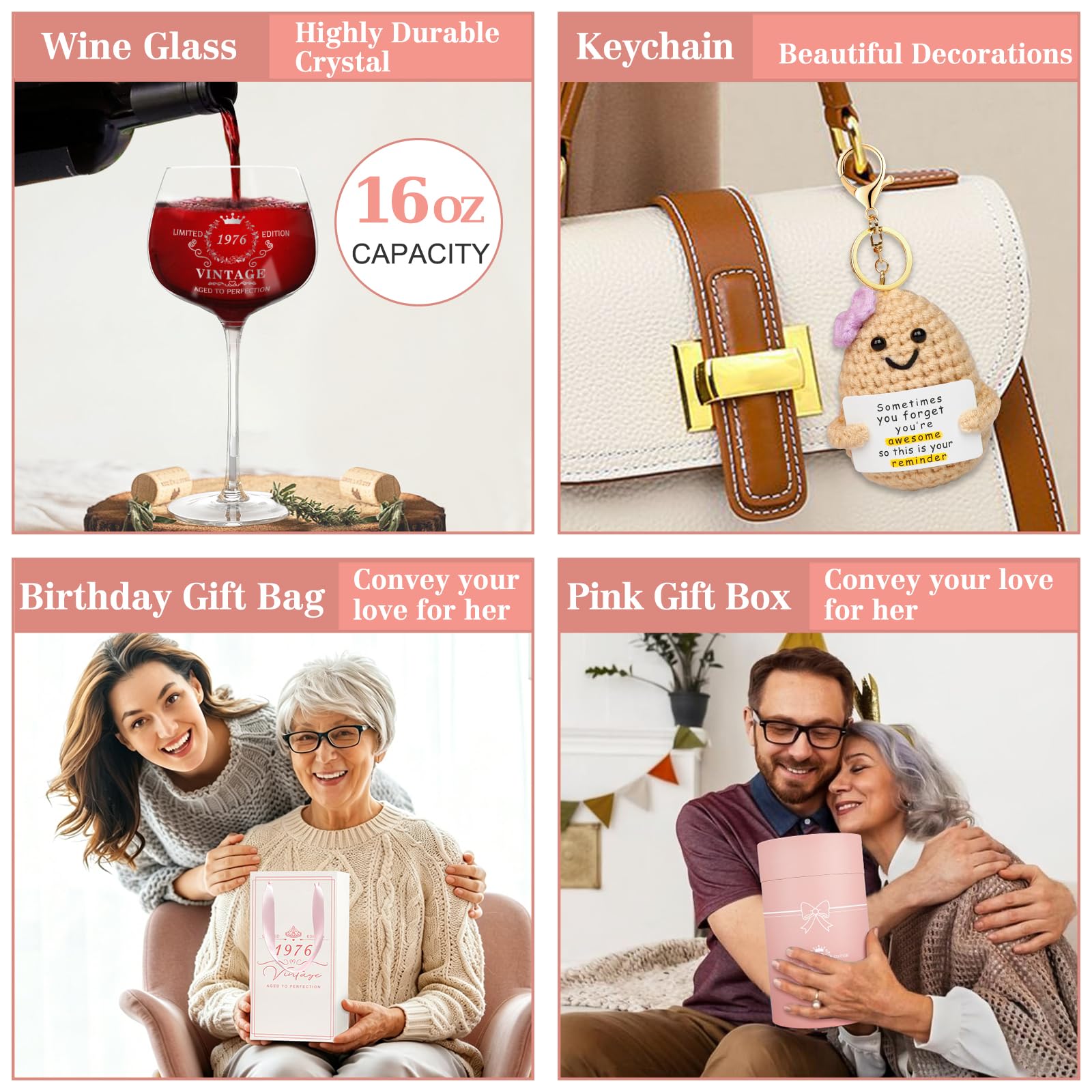 50. Geburtstag Geschenke für Frauen, Vintage 1976 Platin Druck Weinglas, 50. Geburtstag Dekorationen für Frauen, Glückliche 50 Jahre alte Geschenkideen für sie, Frau, Freunde
