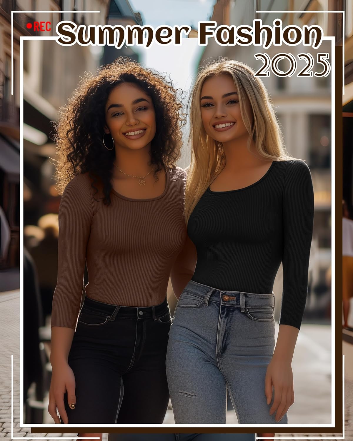 Neer 3 Pack 3/4 Sleeve Tops for Women, Cotton Scoop Neck Ribbed Three Quarter Sleeve Summer Slim T-Shirts Casual Basic Tees - Image 7