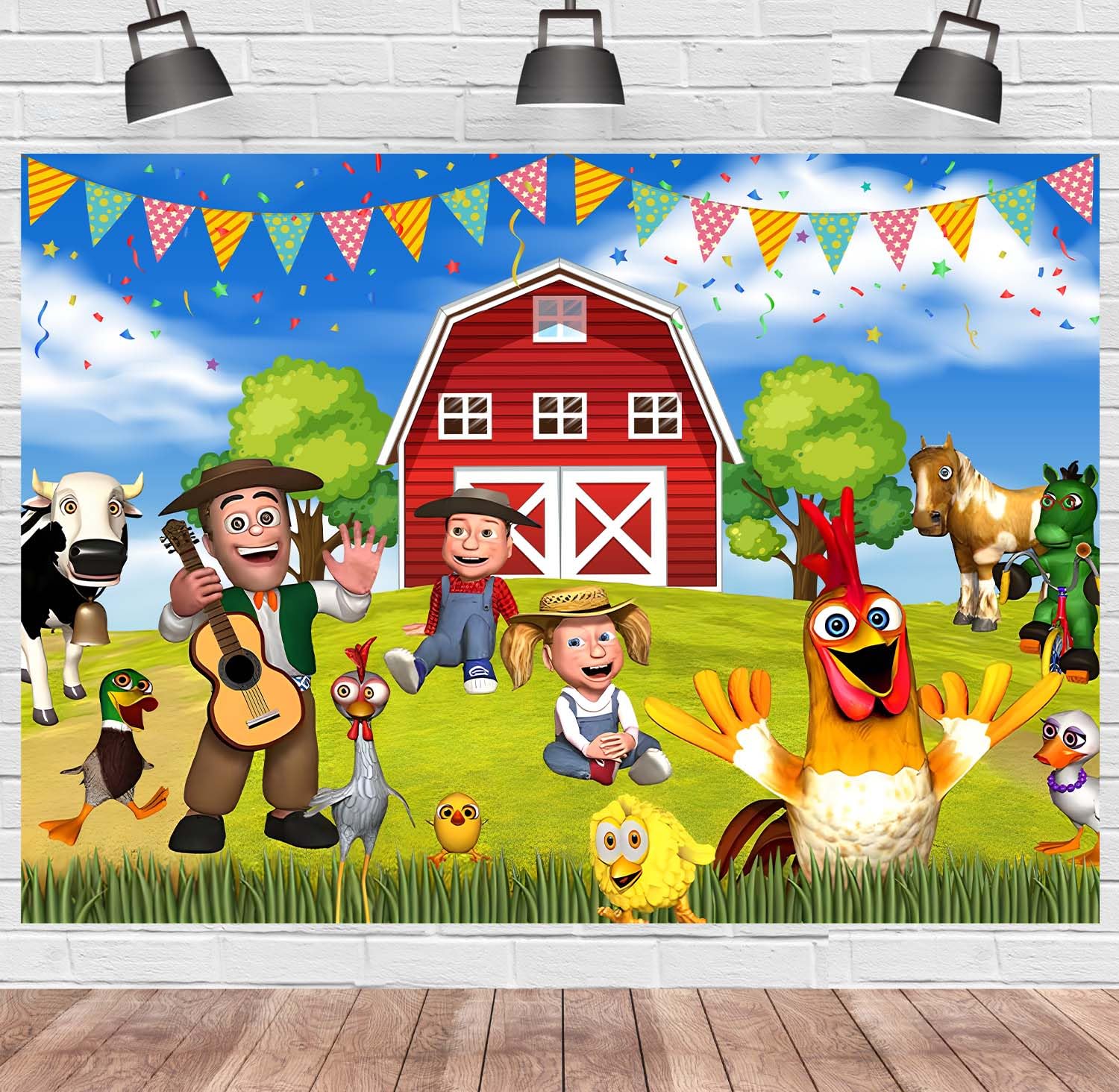 Farm Animals Theme Party Decorations,Birthday Party Background Cloth, 7x5FT, Children's Birthday Party Background Fabric.