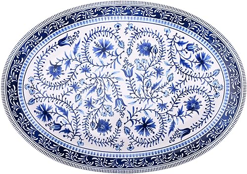 Sonemone Plato de servir ovalado floral azul de Marrakech de 14 pulgadas plato grande para servir para fiestas bandejas de cerámica para platos