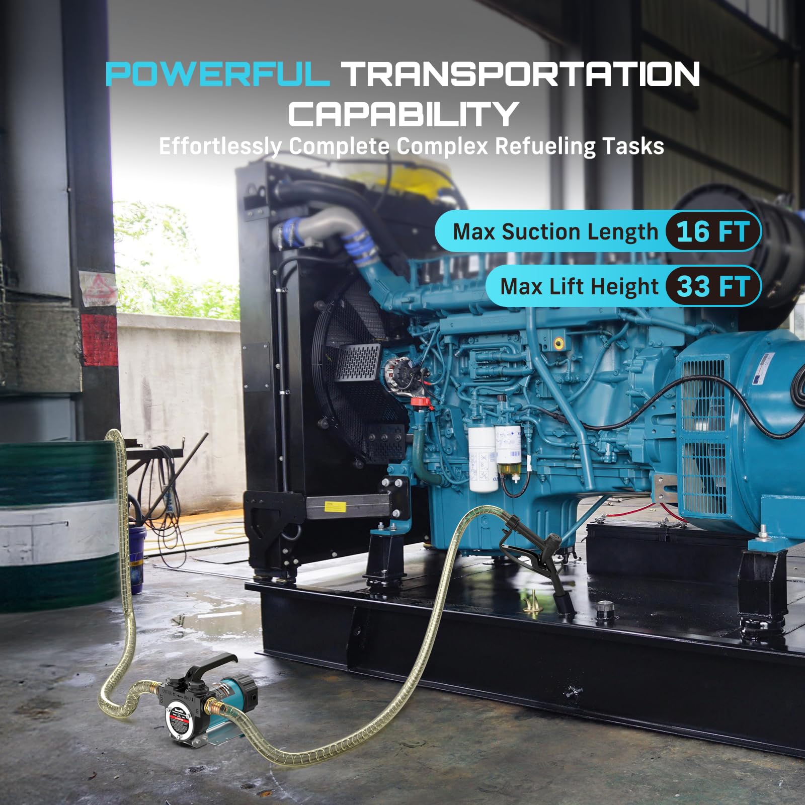 SEESII Elektrische Dieselpumpe 12V: 50 l/min Kraftstoffpumpe mit Düse und Schläuchen zum Fördern von Diesel, Kerosin und Heizöl, 200W tragbare Ölpumpe für Boot, LKW, Haus und Landwirtschaftsbetankung