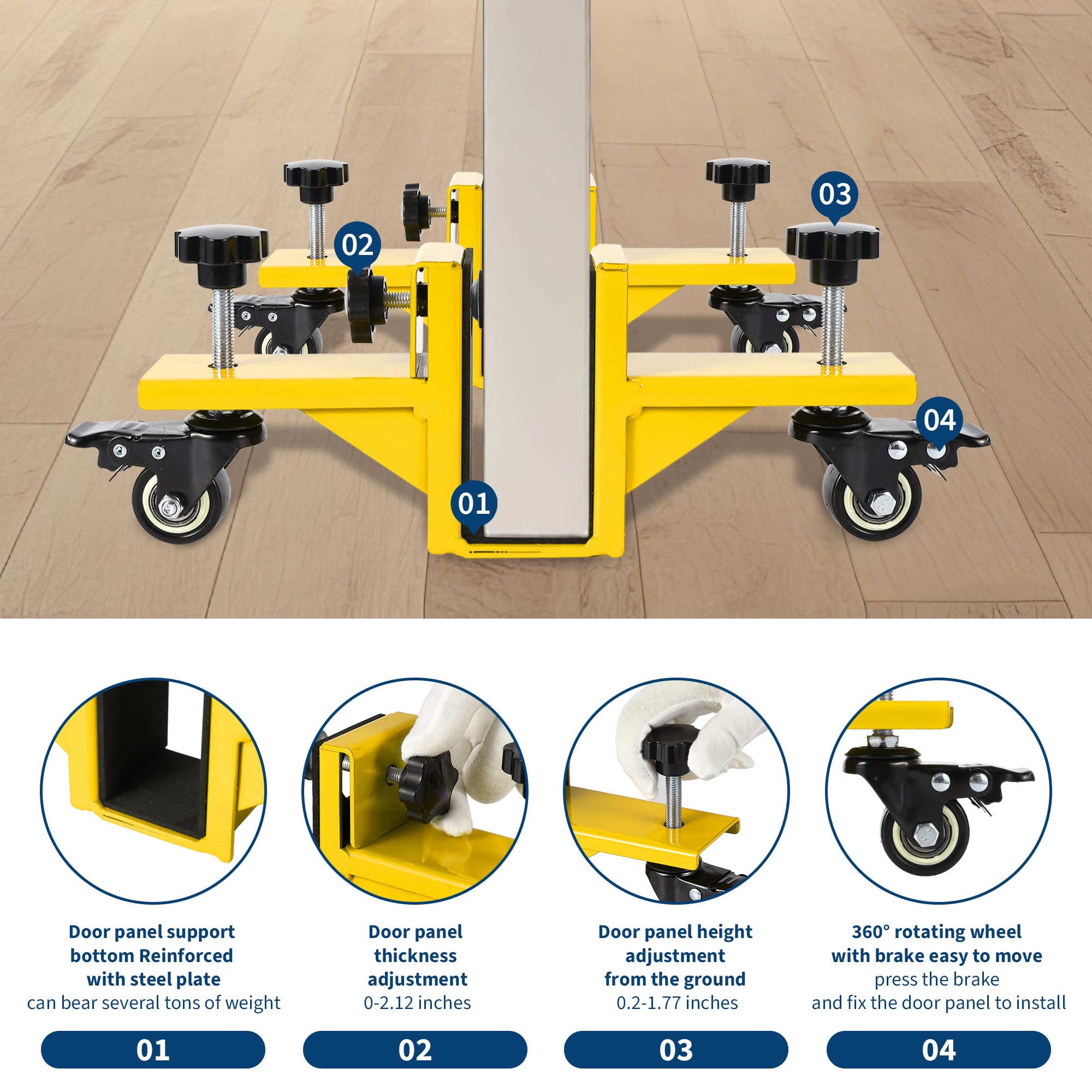 Schwerlast-Türwagen – 2-teiliges Set aus Stahl – 360° feststellbare Rollen – Kapazität 750 – 800 kg – für Platten 0 – 48 mm – kann mit einer Identität verwendet werden – ideal für den Einsatz