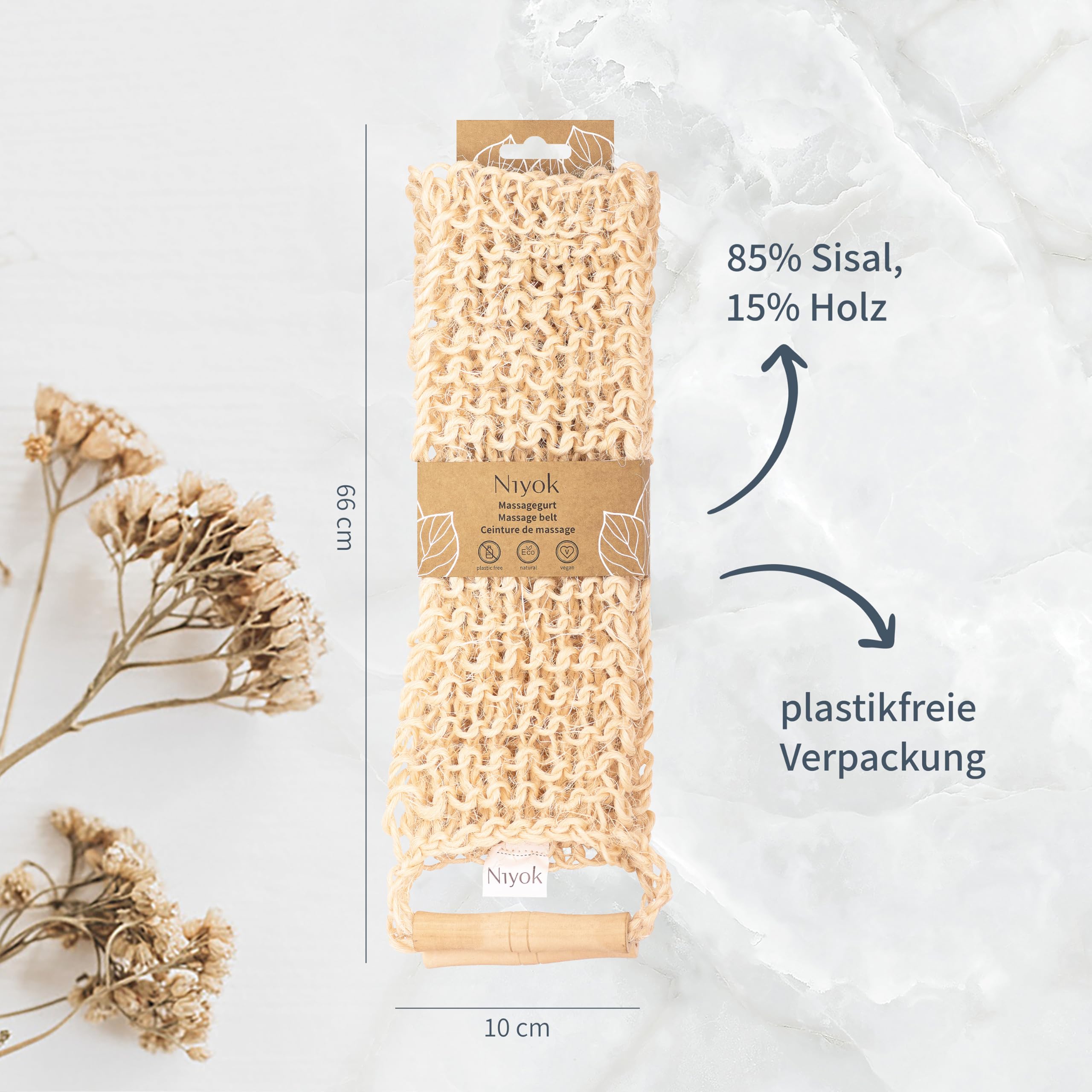 4018 NIY Niyok Sisal Back Grater/Massage Strap, beige, Rückenreiber / Massagegurt - Image 2