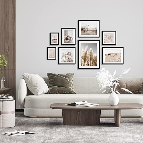 Miniatura 6 de ArtbyHannah Juego de marcos de pared para galería, paquete de 8 marcos de fotos, decoración de pared con hierba de pampa neutra para sala de estar,