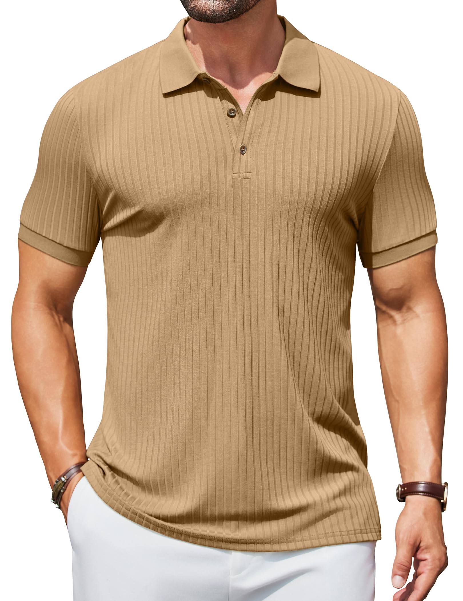 COOFANDY Strick Poloshirt Herren Polo Shirts mit Knöpfe Geripptes Sommer Polohemd T-Shirt Stretch Golf Shirts