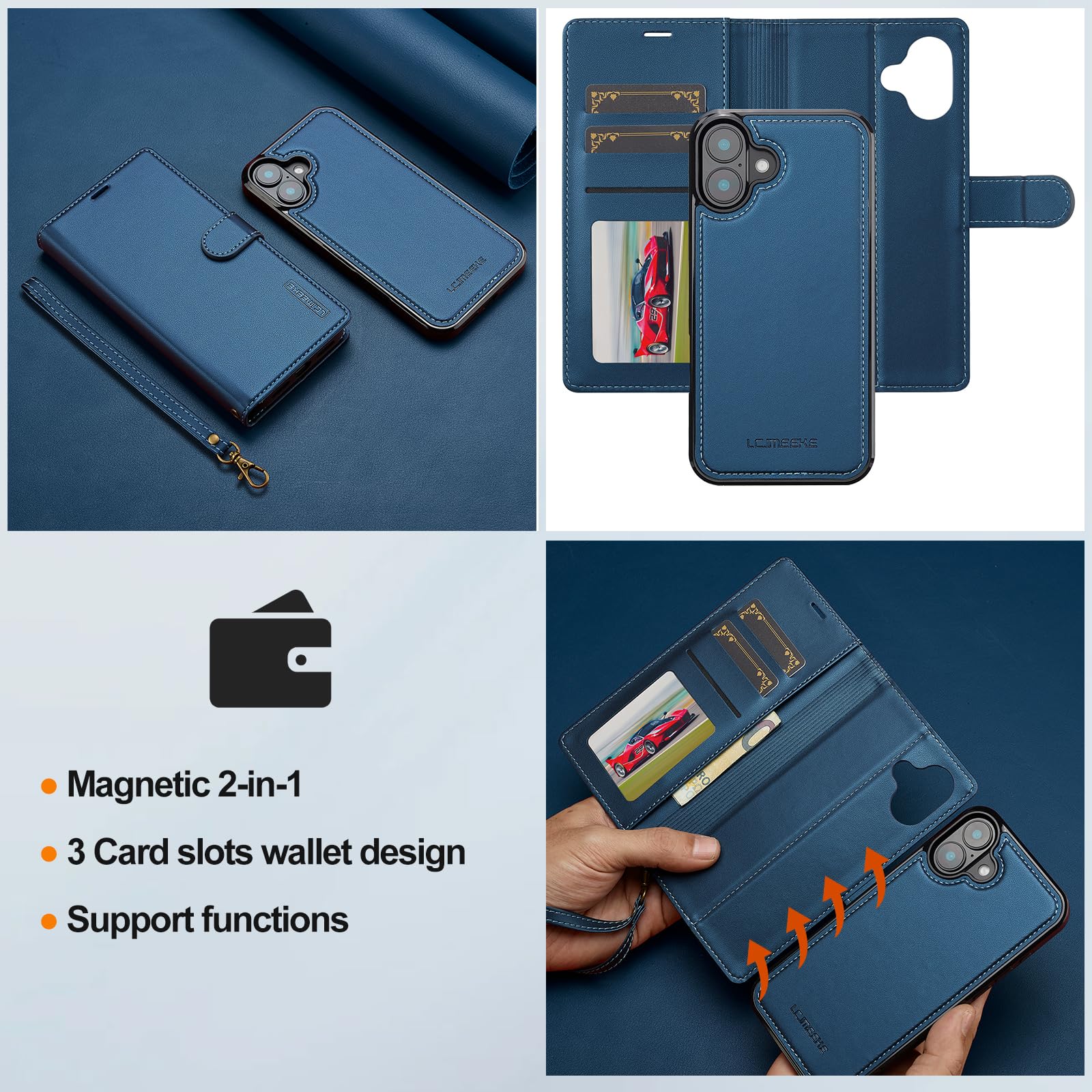 LC.IMEEKE Detachable Wallet Case for iPhone 16 2 in 1 RFID