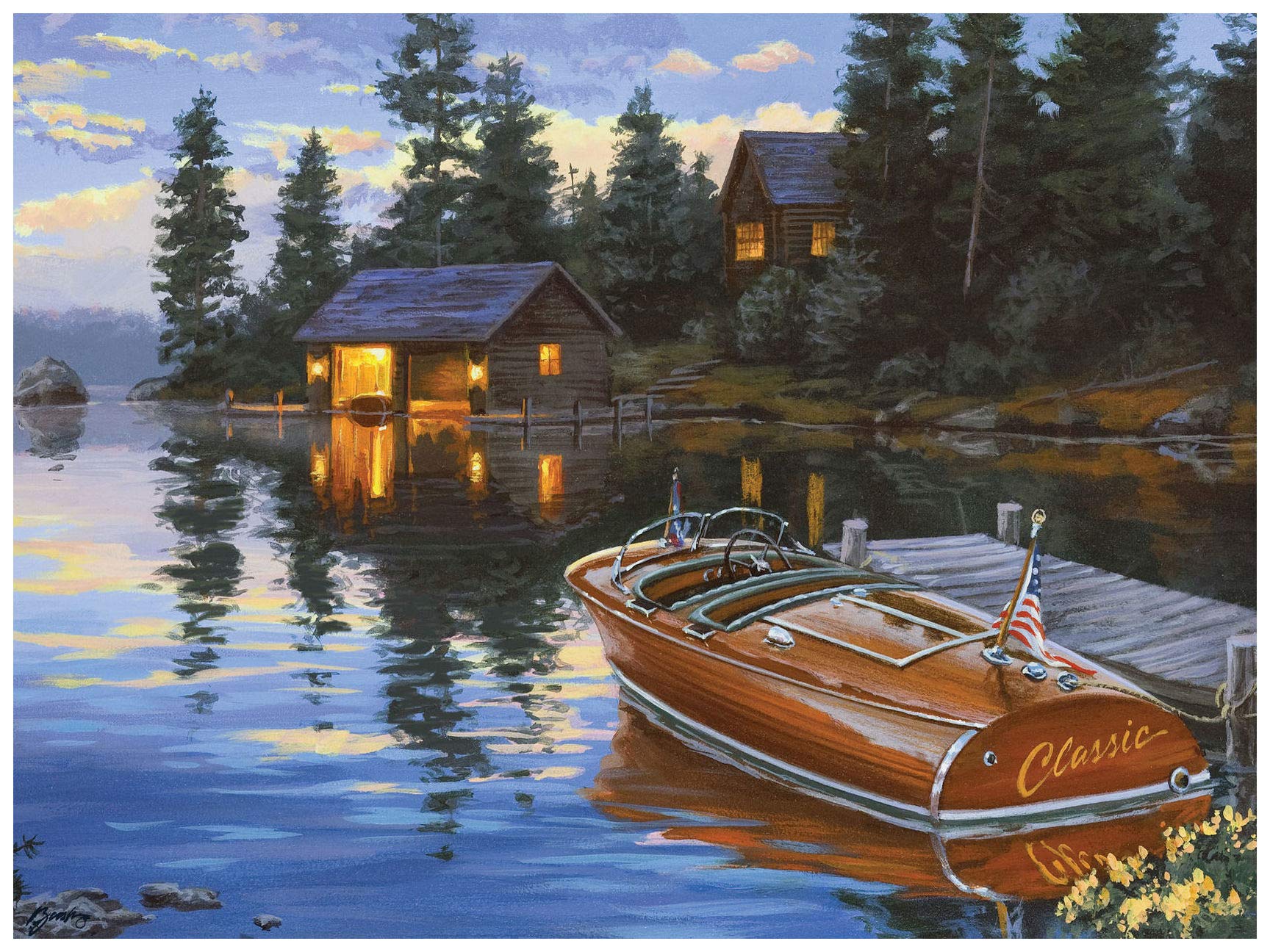 Amazon.com: Art of Place Lake Cabin & Chris-Craft Boat Giclee Art