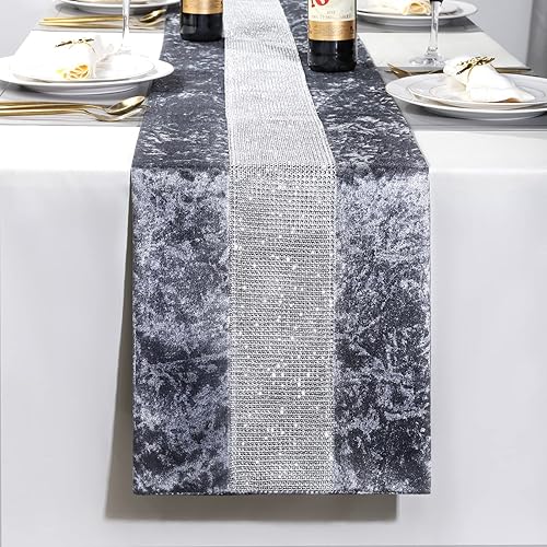 Miniatura 7 de HALOVIE Camino de mesa glamuroso de 13 x 108 pulgadas con tira de diamantes, mesa rectangular de comedor para el hogar, cocina, fiesta, boda,