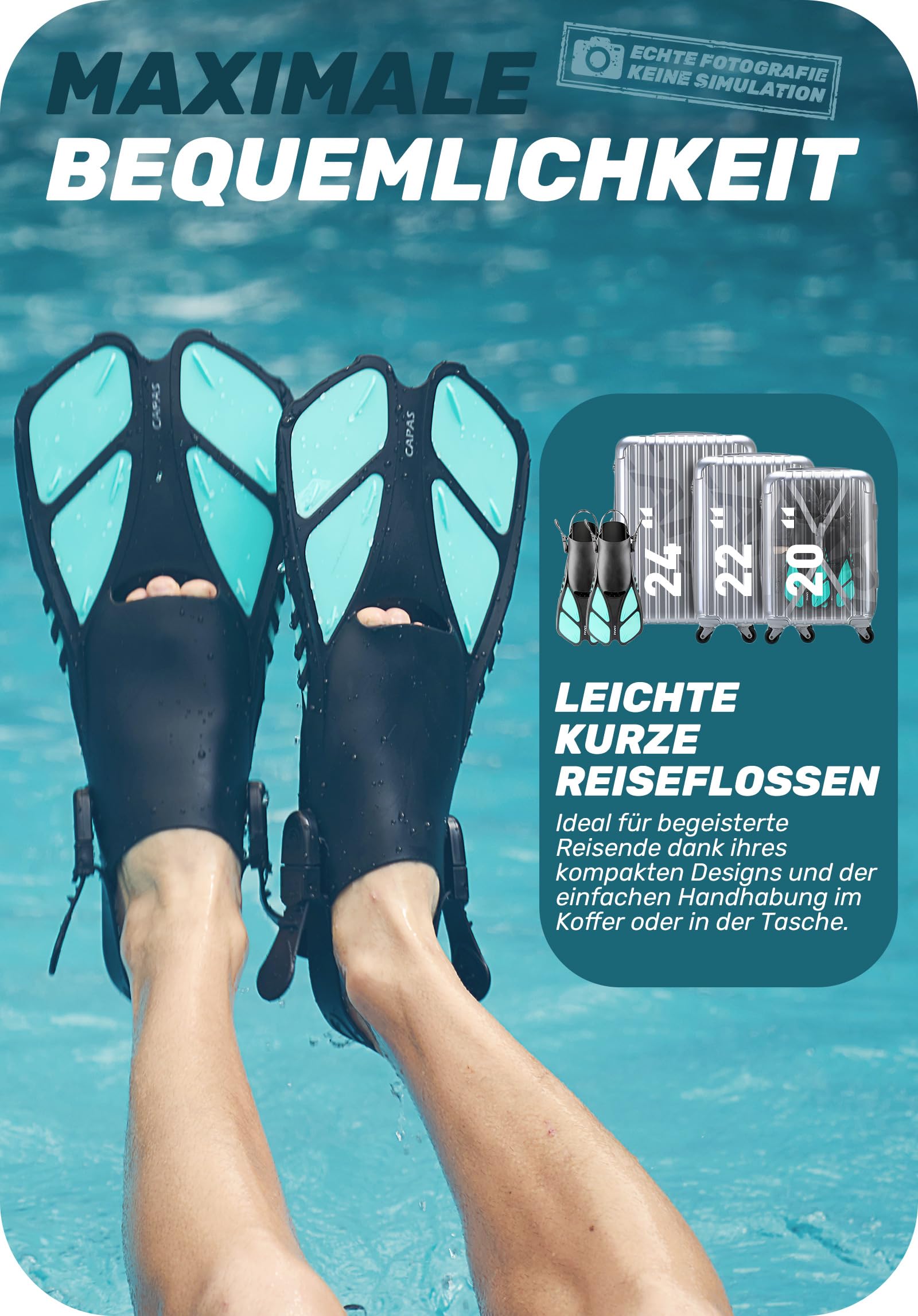 CAPAS Schnorchelflossen Kurz Einstellbar Offene Ferse zum Schnorcheln Tauchen Erwachsene