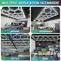 Vista 6 de Luz LED hexagonal para garaje, 6500K Honeycomb Lights 15 luces hexagonales con borde rectangular para garaje, taller, almacén, 63600LM, IP54,636W