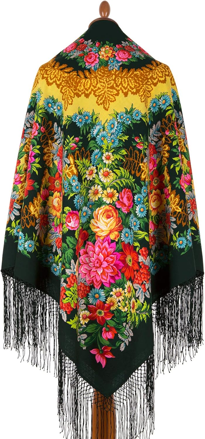 Pavlovo Posad Russian Shawl 100% Wool 58x58" Scarf 148x148 cm Silk tassels 385-10 Ryabinushka