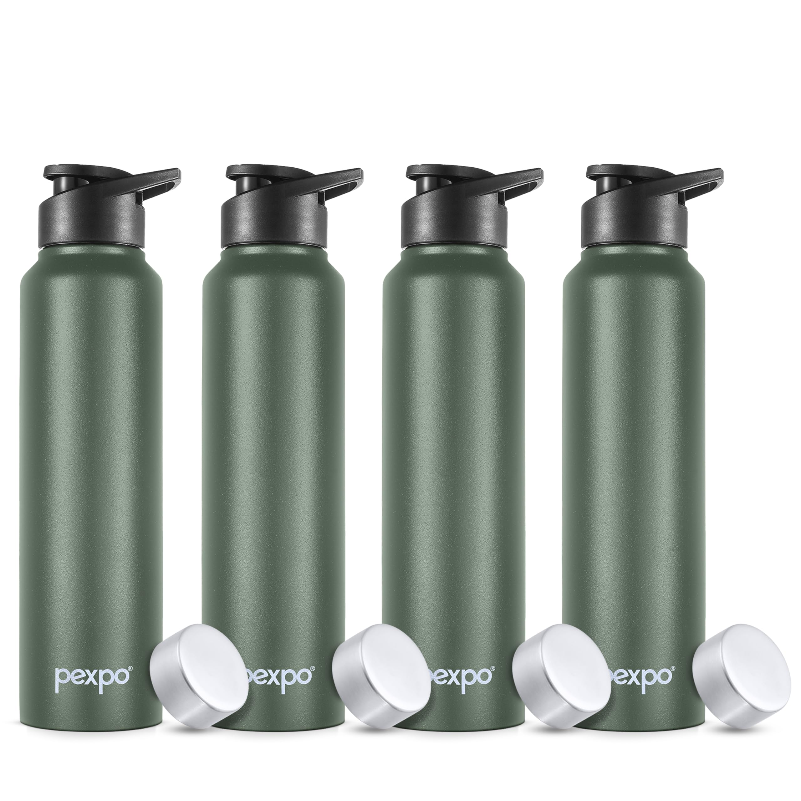 PEXPO Chromo Stainless Steel Sports/Fridge Water Bottle With Sipper & Steel Cap, 1 Litre, Military Green Pack of 4| BPA Free | Water Bottle for Office, Gym, School, Yoga, Trekking, Adults & Kids (B0CD3Y4T1H) Amazon Price History, Amazon Price Tracker