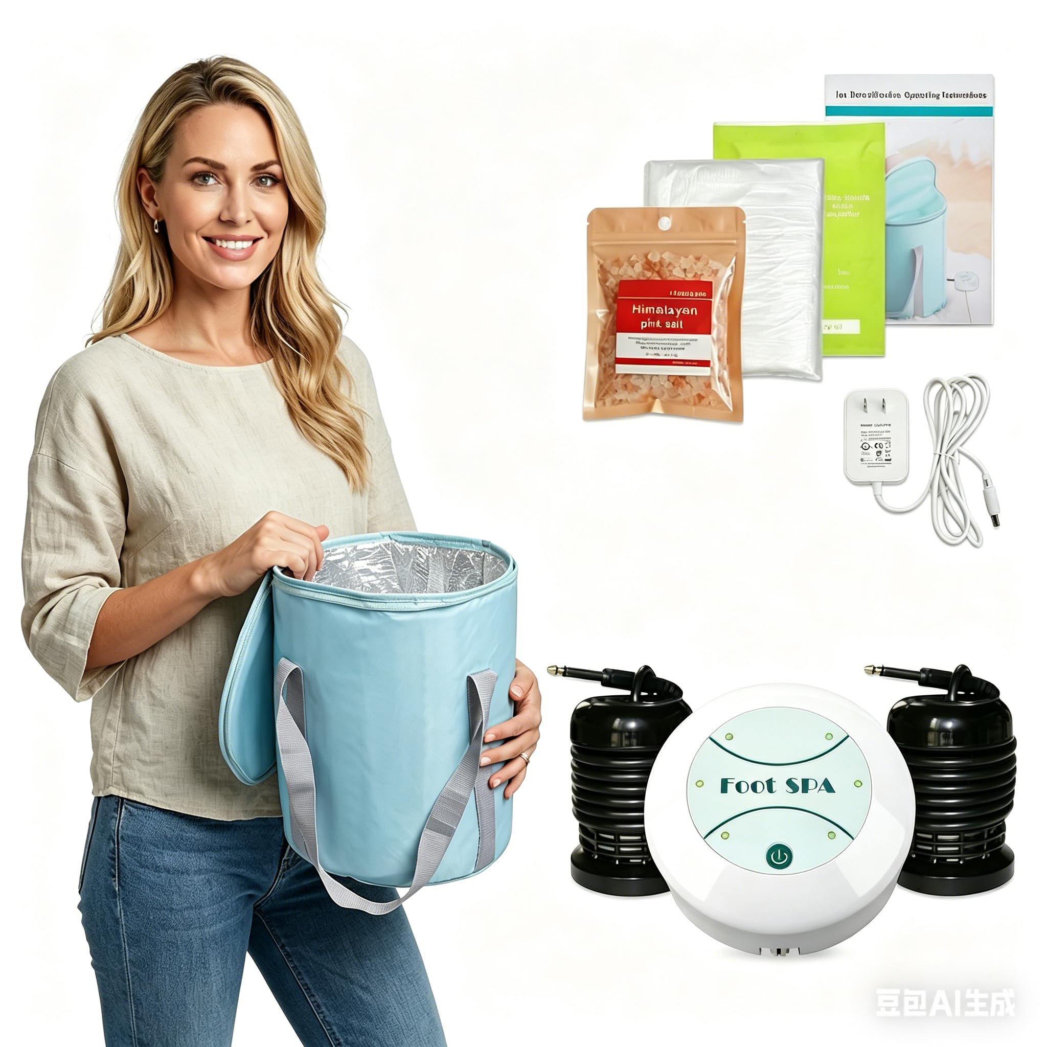 Healcity Portable Detox Foot Spa with Collapsible Basin, Ion Foot Cleanse Massager for Home & Travel, Space-Saving Folding Design, Same Premium