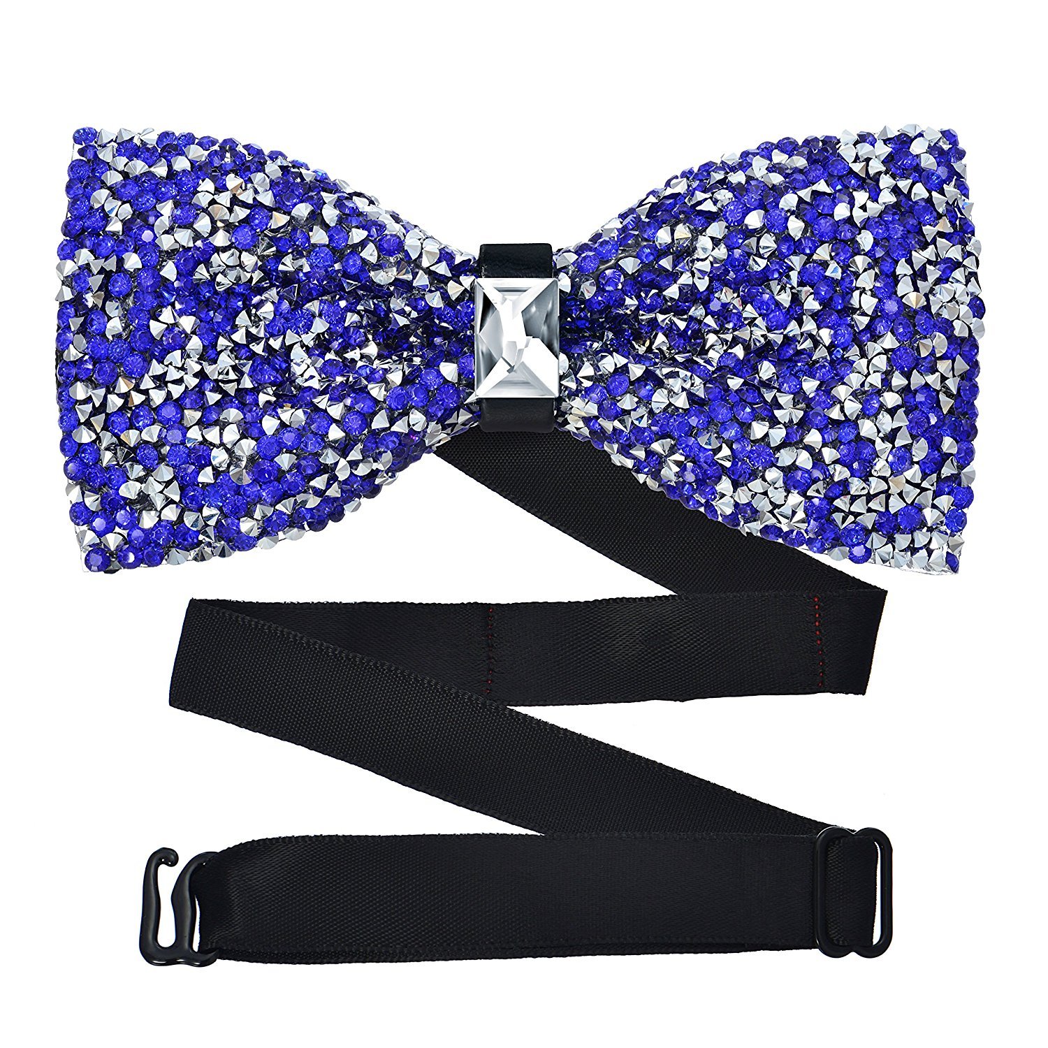 Oliver George Rhinestone Bow Ties for Men -Pre Tied Sequin Bowties Men with Adjustable Length, Jewel Bow Tie Royal Blue
