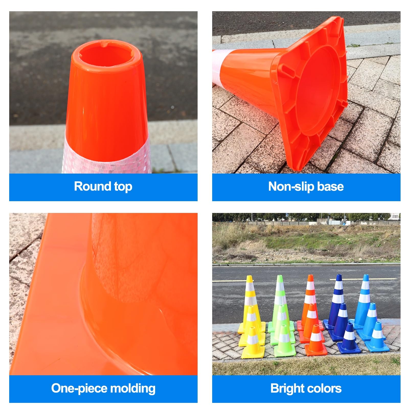 Conos de Señalización Vial Pack de 3, Conos de Tráfico Apilables de PVC Alta Visibilidad con Banda Reflectante Resistentes a la Intemperie para Obras Viales(Yellow,30cm/12in)