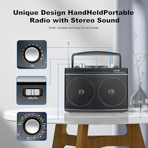 Miniatura 6 de Radio AM FM portátil con la mejor recepción, radio transistor con enchufe Bluetooth en pared o funciona con batería, conector para auriculares,