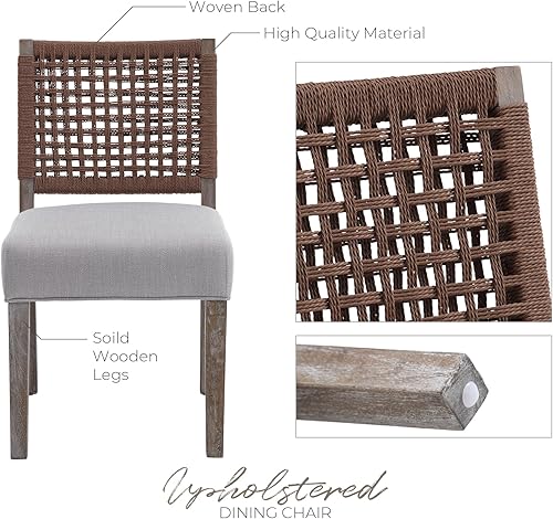 Miniatura 5 de Juego de 4 sillas de comedor estilo granja tapizadas de tela de lino, sillas de cocina y comedor modernas de mediados de siglo con respaldo de Parte