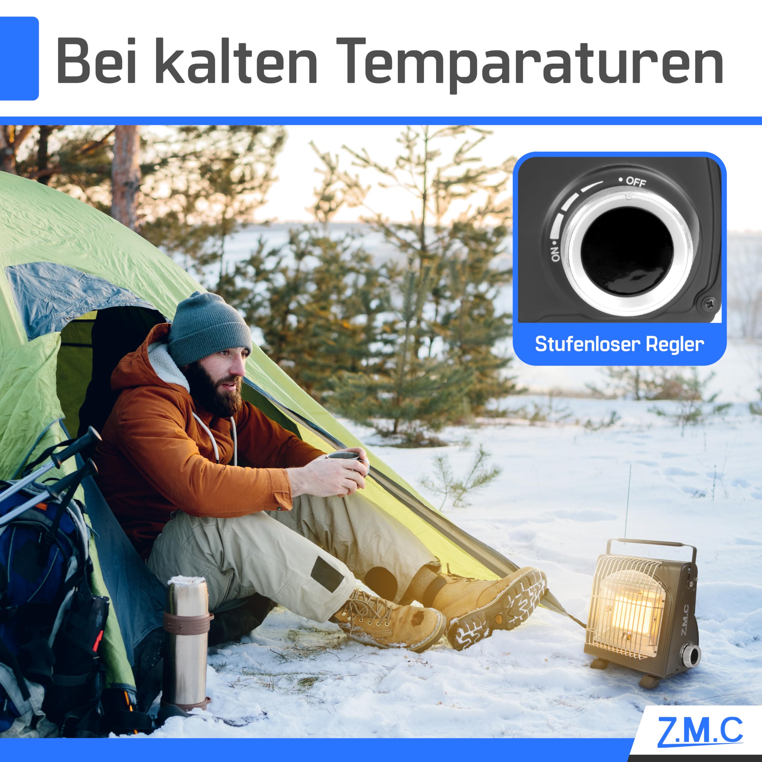 Z.M.C 2-in-1 Tragbare Gasheizung und Gaskocher + 8 Gaskartuschen 227g, Camping Heizung 1,7 kW, perfekte Wärmequelle ohne Strom, Gasheizer für Outdoor, Terrassen, mobile Heizstrahler mit Piezozündung