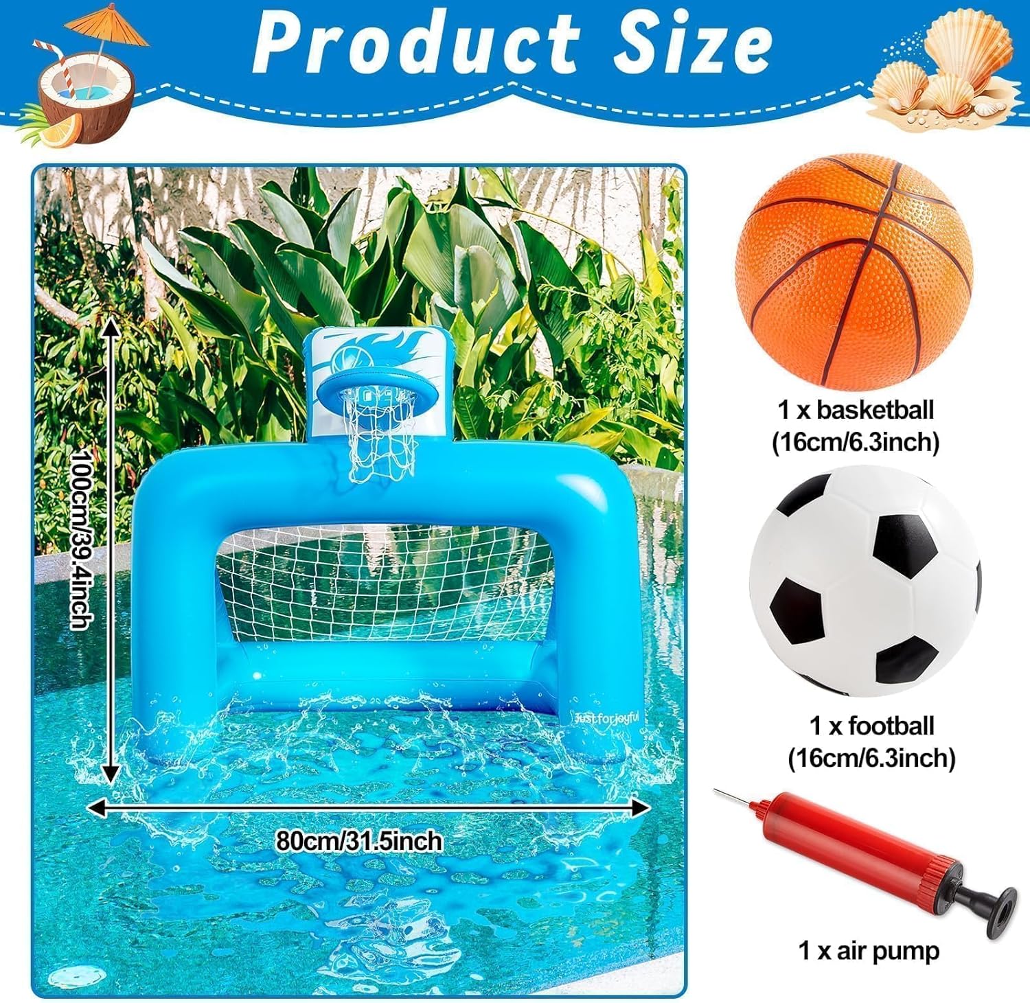 40in Pool Basketball Pool Game Set Inflatable Water Soccer Polo Game 2-in-1 Poolside Floating Summer Swimming Sports Toy for Kids Teens Includes 2 Balls and Pump for Beach Yard Indoor Outdoor image 2 of 6 B0F47XSNGQ