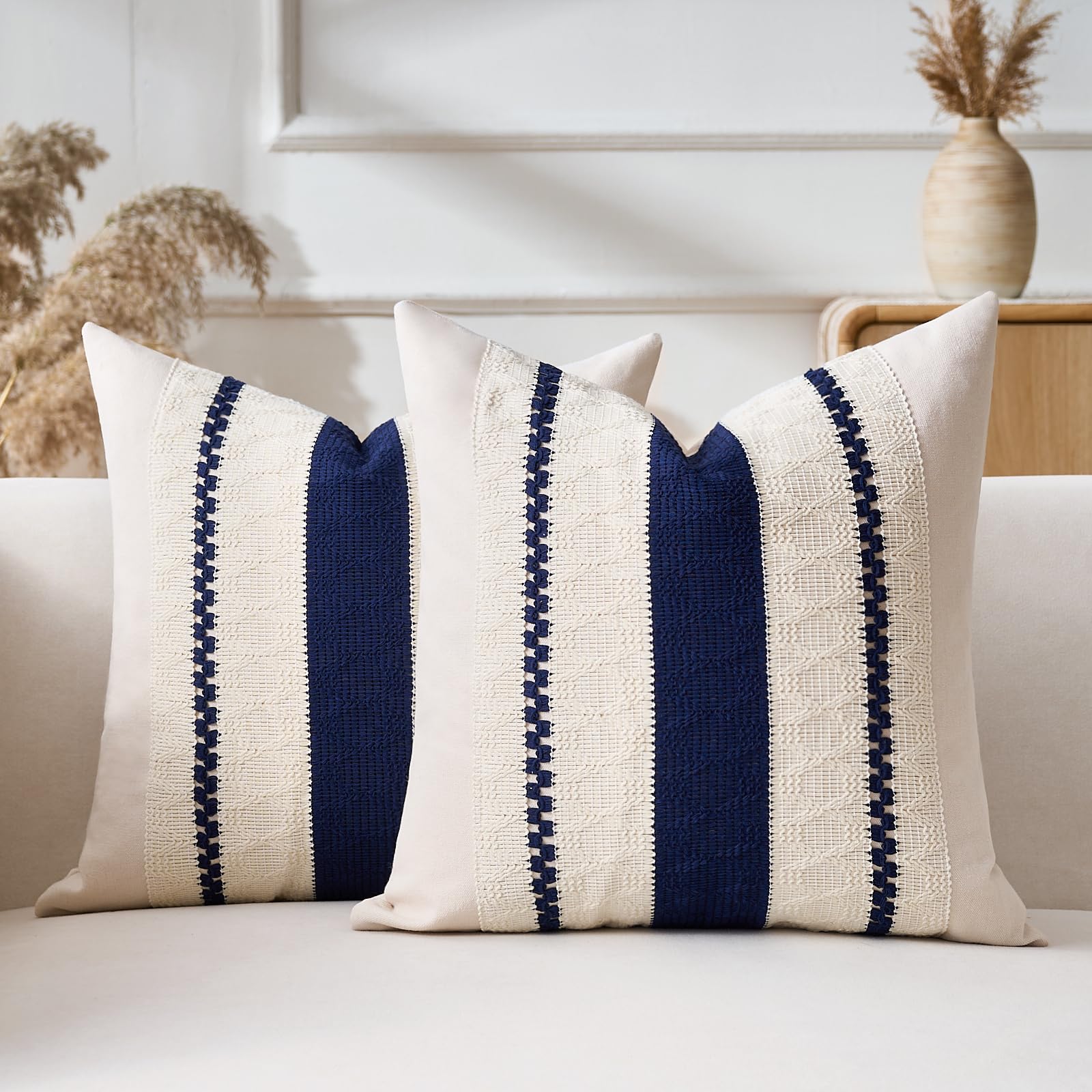 Aisybaklyn Sofa Cushion Covers 45 x 45 cm Boho Decorative Cushion Covers Navy Blue Modern Woven Farmhouse Cushion Covers Invisible Zipper for Living Room Garden Chairs — image 1