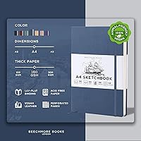 Vista 2 de Beechmore Books Cuaderno de bocetos A4 – Libro de bocetos de gran tamaño encuadernado en cuero vegano premium de 8.5x11, tapa dura con 156 páginas