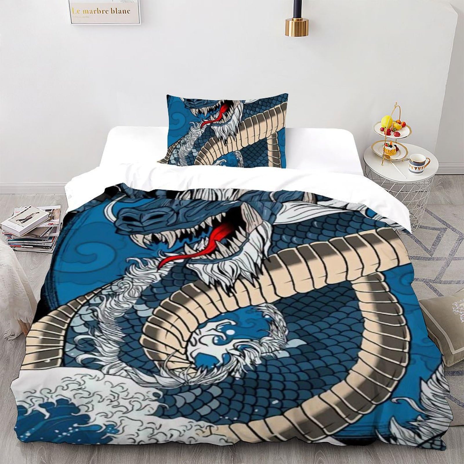 Housse de couette dragon 135x200cm en microfibre imprimée 3D avec sa taie d'oreiller pour lit enfant