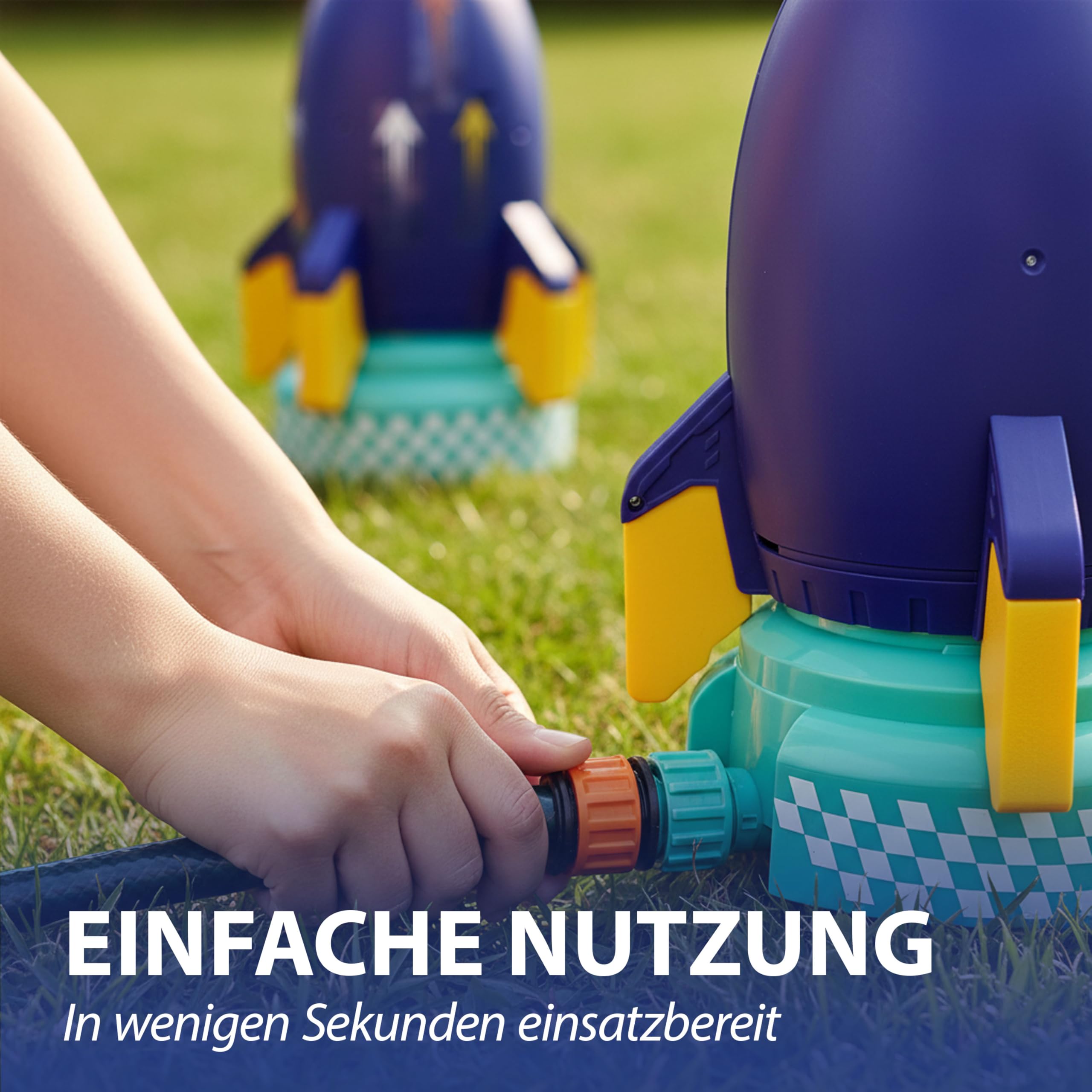Wassersprinkler Rakete | Kunststoff 24cm Mehrfarbig | Base Schlauadapter Sticker | Kinderspielzeug Wasserfontäne Sommer | Spielgerät für den Garten