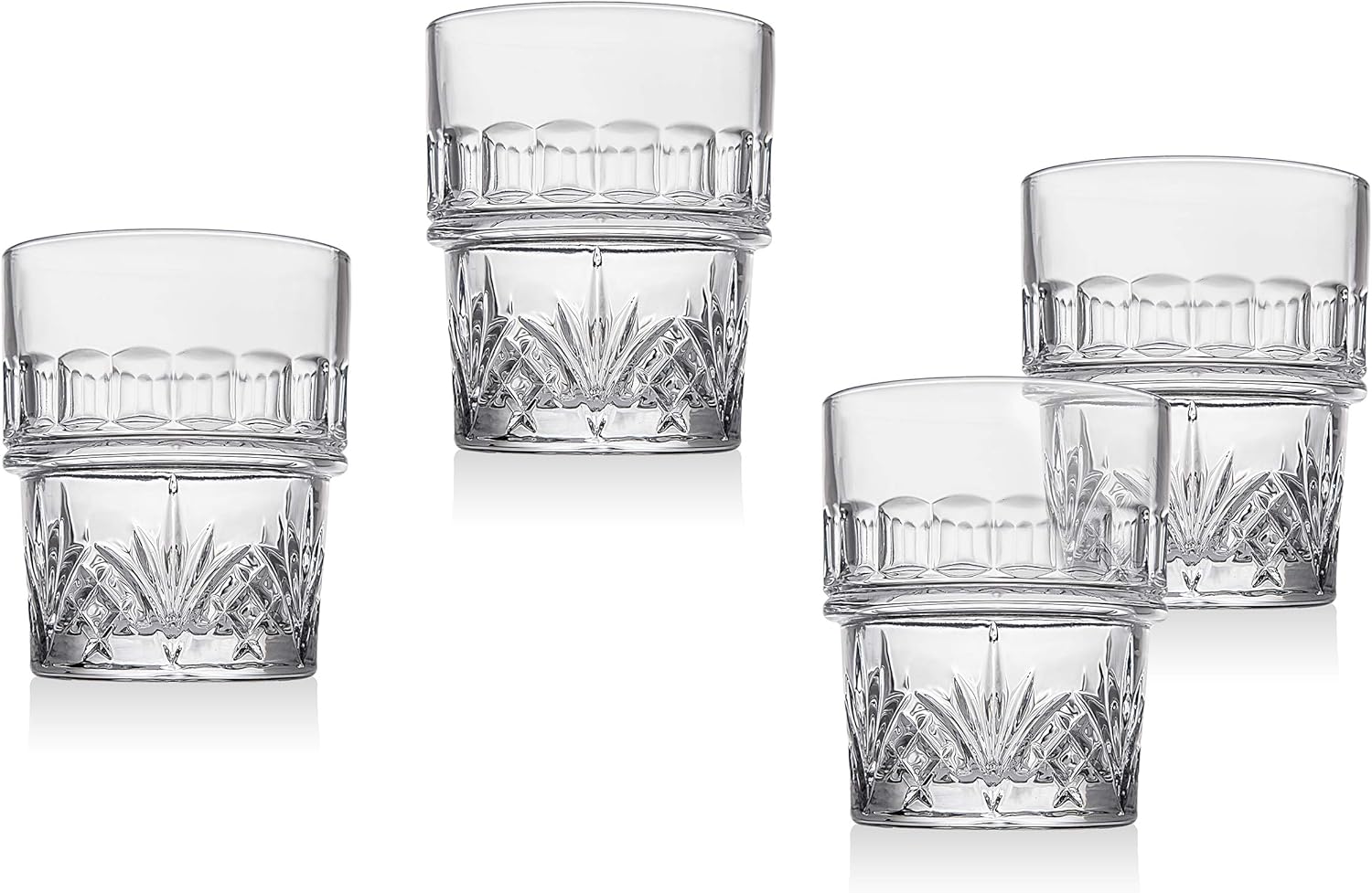 Godinger Stackable Old Fashioned Whiskey Glasses, Drinking Glasses, Glass Cups Set of 4 - Dublin, 10oz