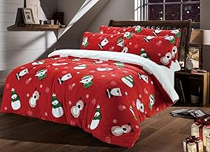 Olivia Rocco Teddy Fleece Duvet Cover Set Printed Super Soft Quilt Sets Check Stars Stag Design Warm Winter Bedding With Sherpa Reverse, King Christmas Friends