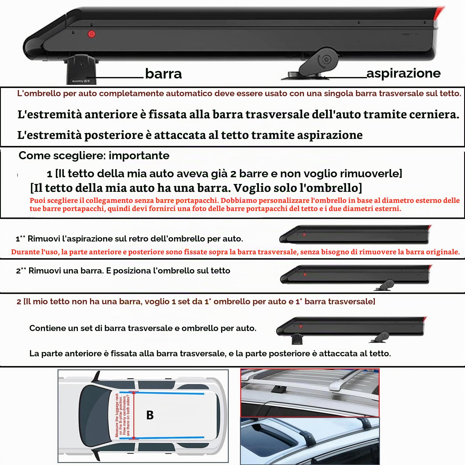 Ombrello per Auto automatica con barre sul tetto/scatola portaoggetti/batteria rimovibile, telecomando, tenda da auto tetto con protezione UV, telo antigrandine per auto, 3800*2800MM,Grey