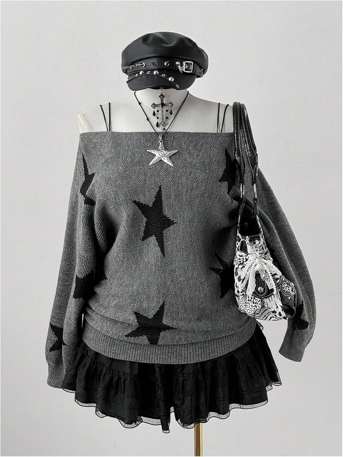 MakeMeChic Women's Plus Size Star Sweater Off The Shoulder Tops Long Sleeve Cozy Knit Pullover - Image 4