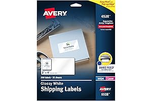 Avery White Glossy Address Labels 2" x 4" Easy Peel Permanent Adhesive 6528