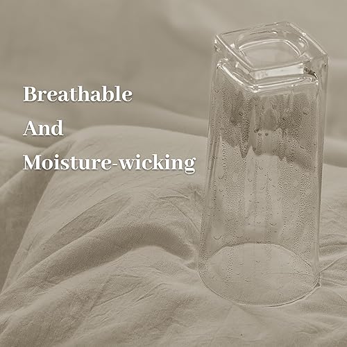 Miniatura 9 de NEXHOME PRO Juego de funda de edredón 100% algodón lavado, tamaño matrimonial, textura de lino orgánico natural, juego de ropa de cama de 3 piezas