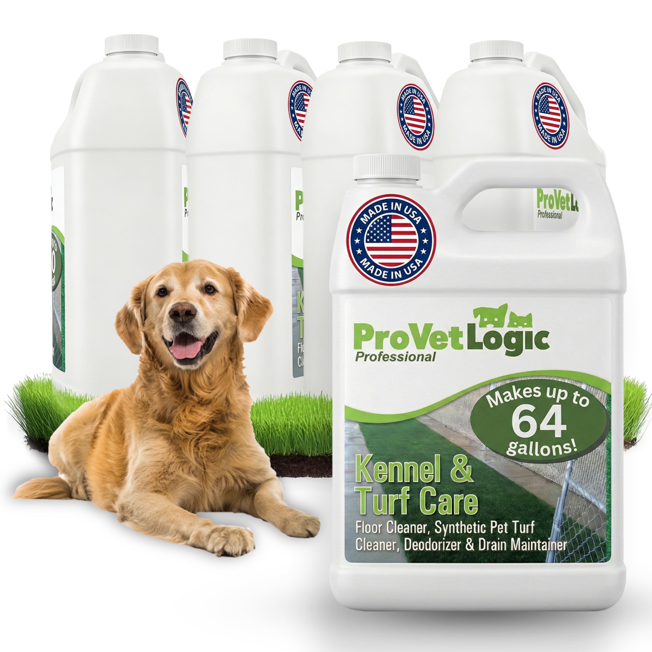 ProVetLogic Kennel & Turf Care (4 Pack) - Dog Kennel & Synthetic Pet Turf Cleaner and Deodorizer - Pet Floor Cleaner & Drain Maintainer - Yard Odor