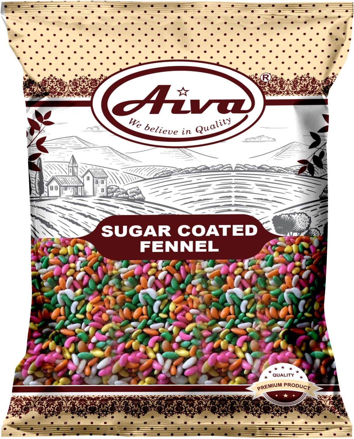 Aiva Sugar Coated Fennel Candy (400g Bulk) – Refreshing Indian Mukhwas for Mouth Freshening and Snacking