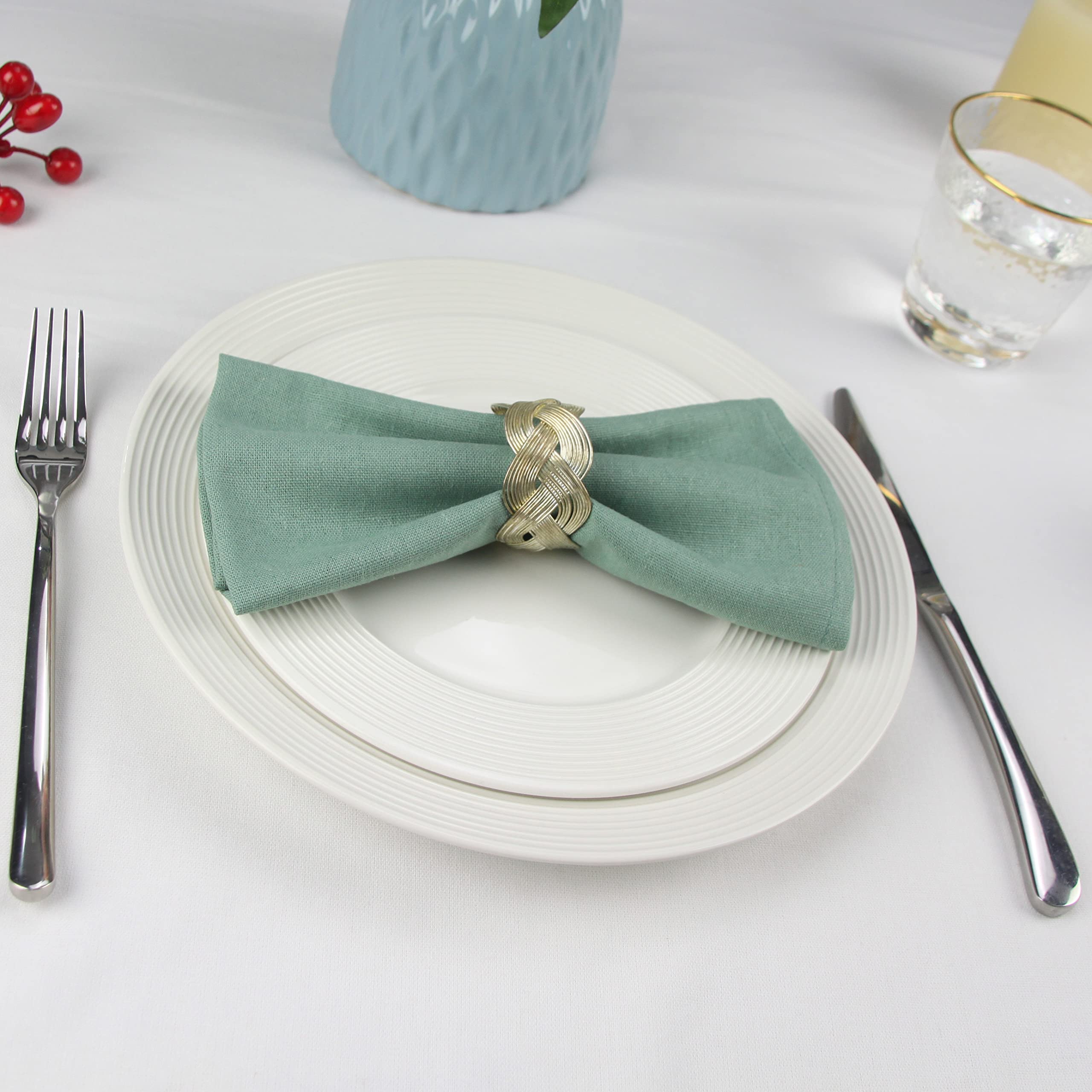 Solid Color Polyester Linen Blended Dinner Cloth Napkins - Set of 12 (40 x 40 cm) - For Events & Home Use (Sage Green) - Image 2