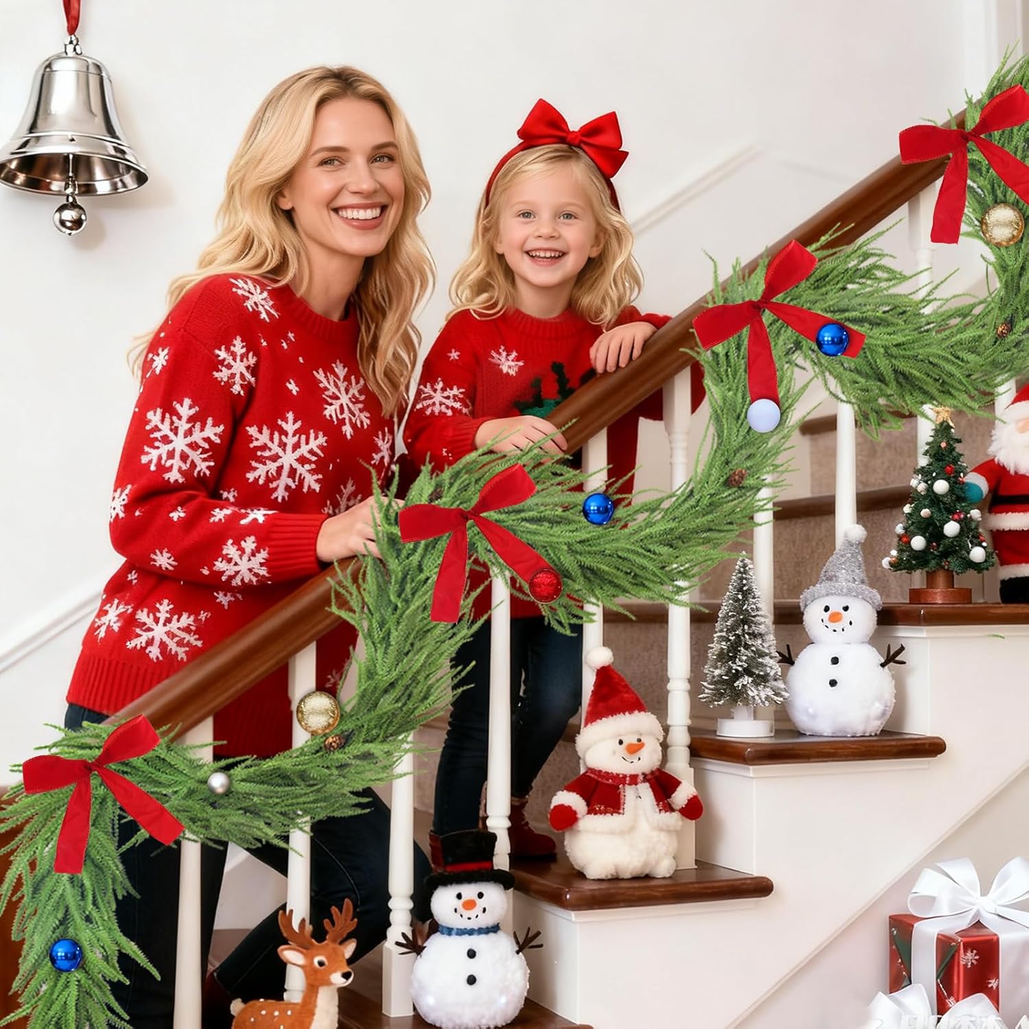 6FT Norfolk Pine Christmas Garland, Real Touch Artificial Garland with Bows & Pinecones, Winter Faux Greenery for Mantel, Fireplace, Table, Stairs, Wall, Indoor Outdoor Christmas Decor - Image 6